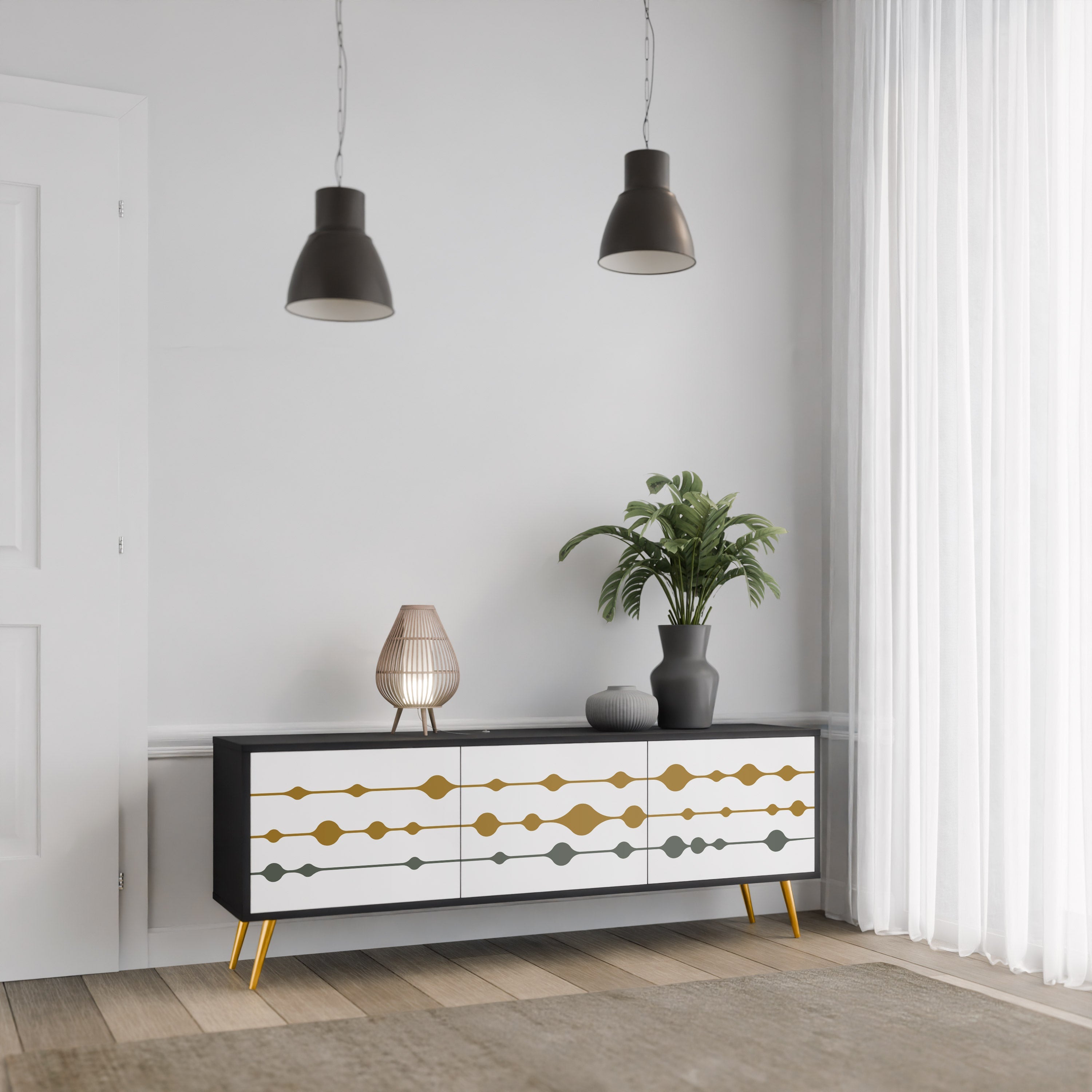 Βάση τηλεόρασης VIVID TONE 3 πορτών σε μαύρο φινίρισμα