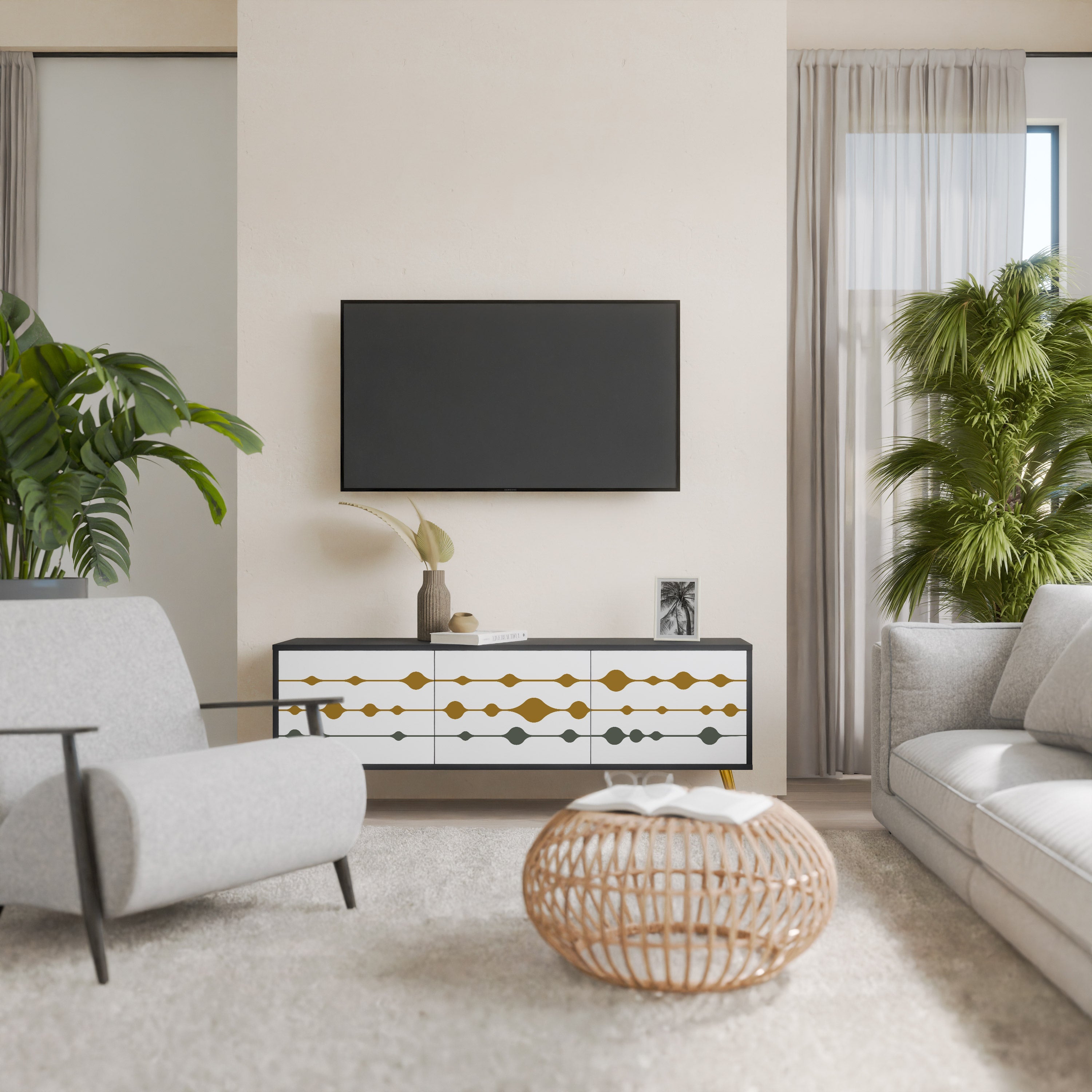 Βάση τηλεόρασης VIVID TONE 3 πορτών σε μαύρο φινίρισμα