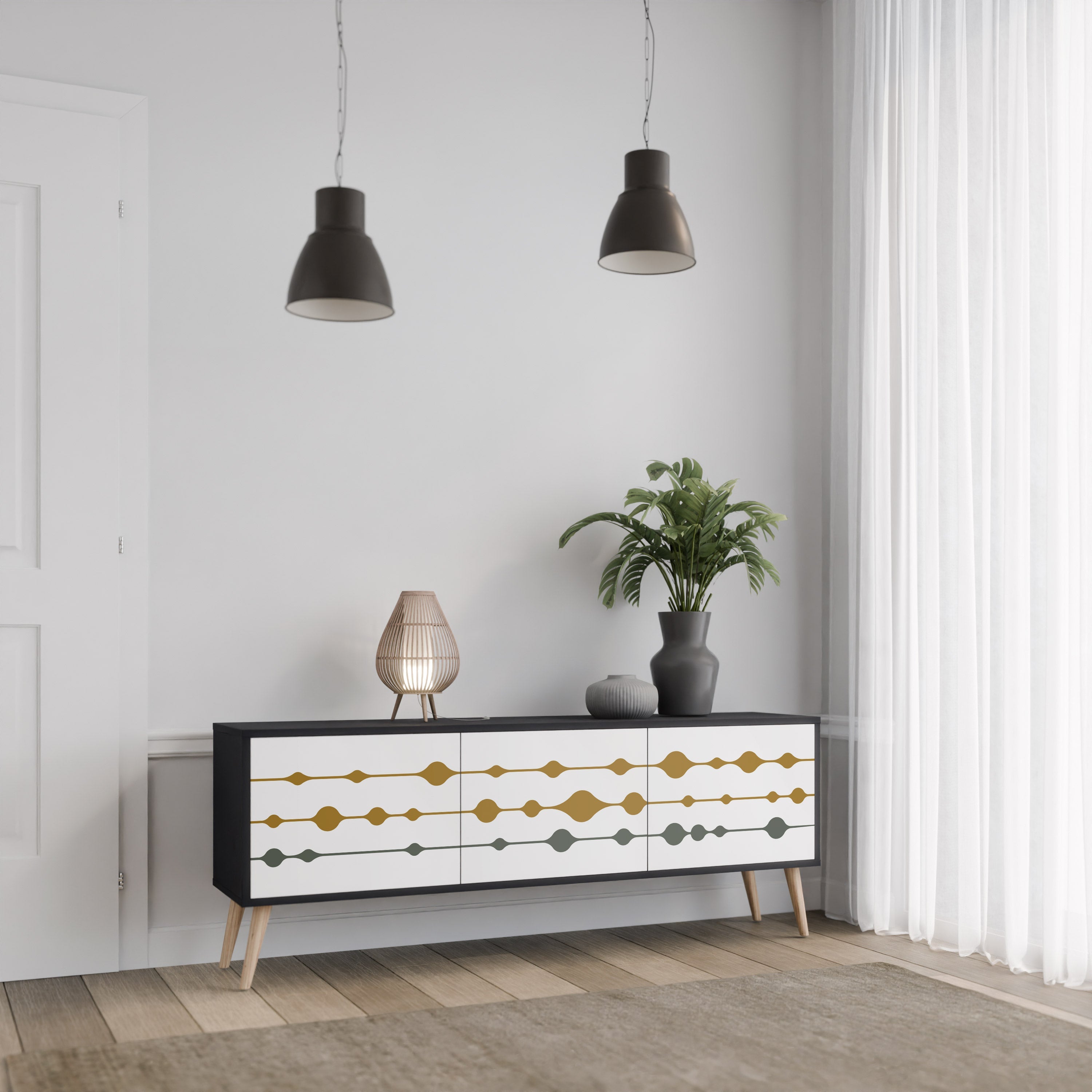Βάση τηλεόρασης VIVID TONE 3 πορτών σε μαύρο φινίρισμα