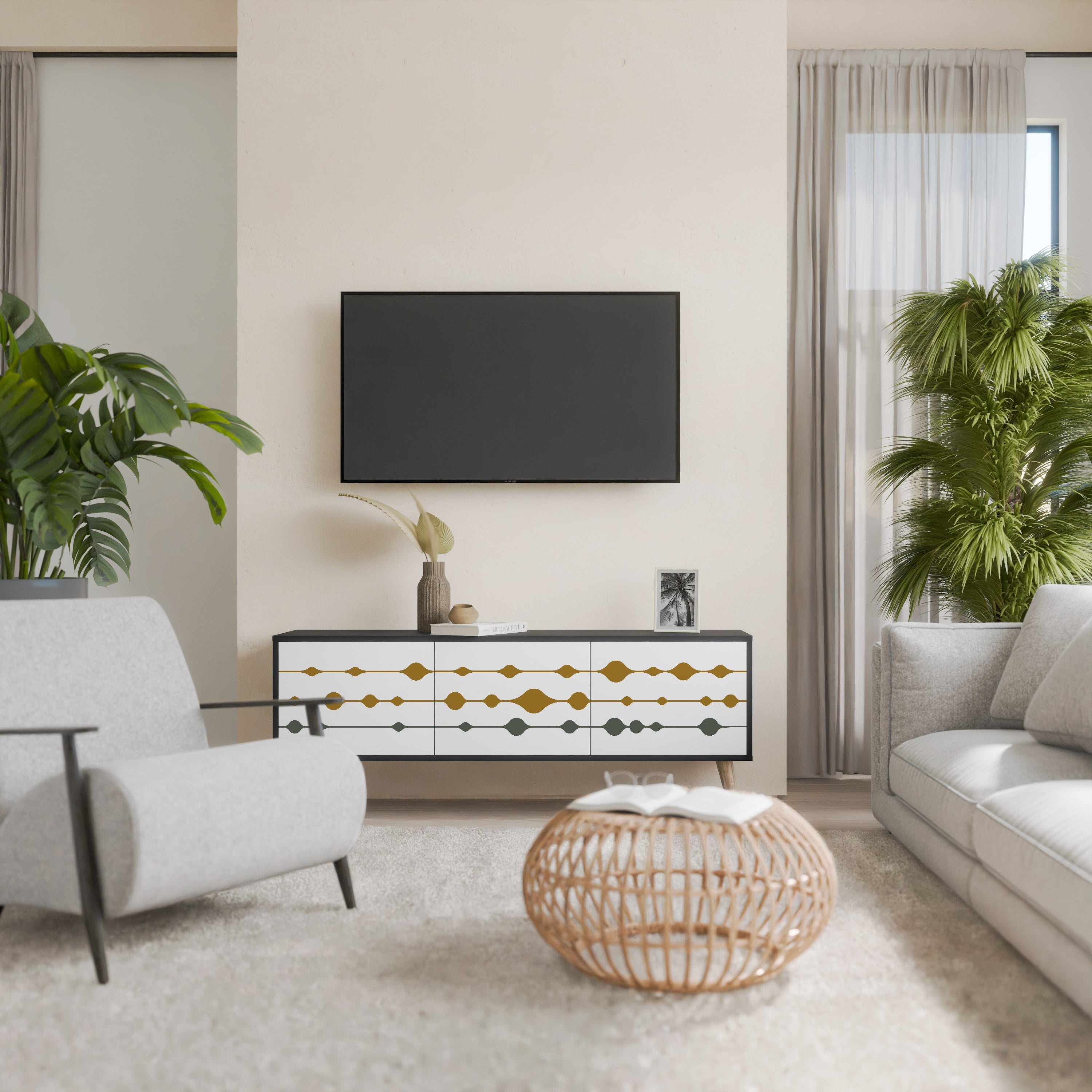 Βάση τηλεόρασης VIVID TONE 3 πορτών σε μαύρο φινίρισμα