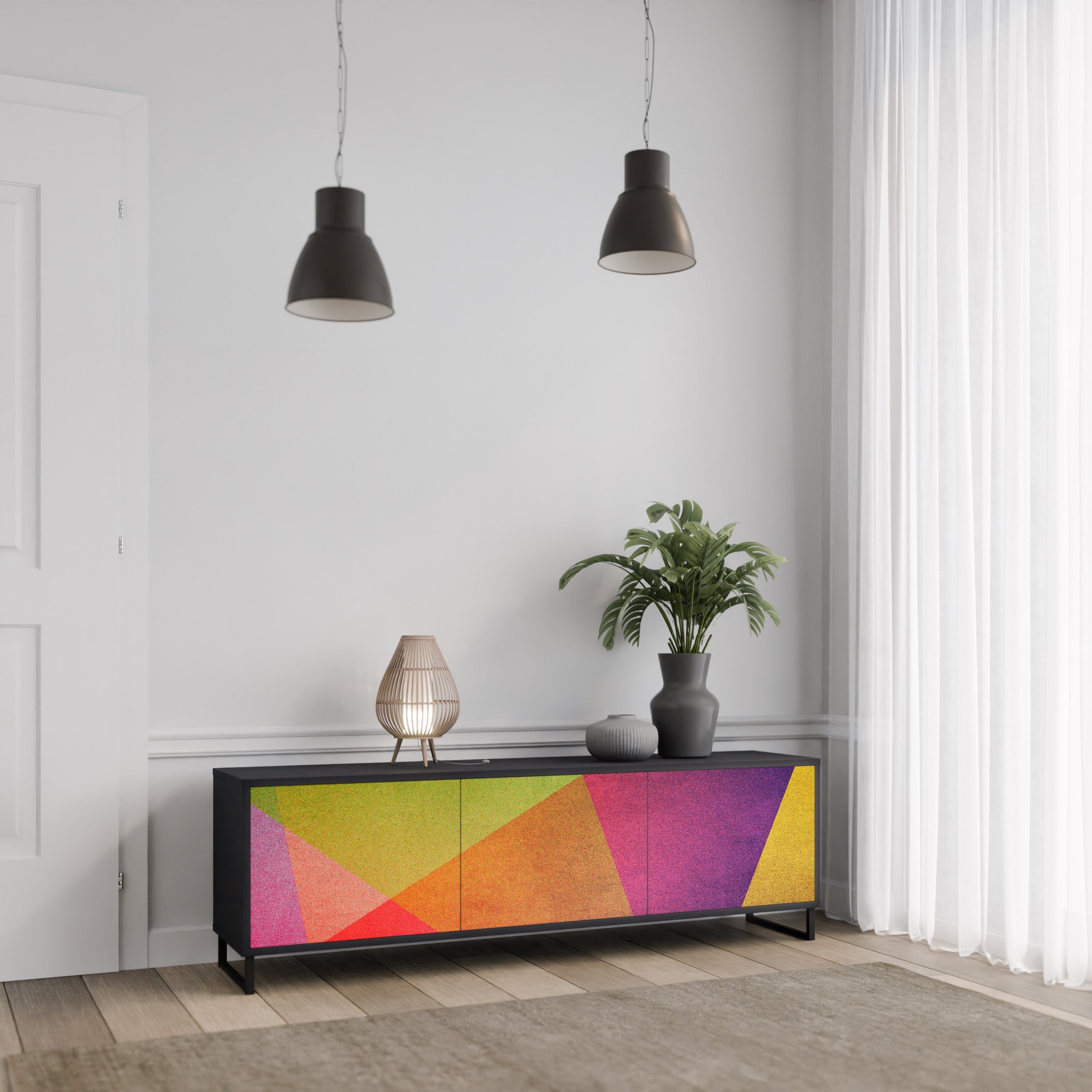 Βάση τηλεόρασης VIVID GEOMETRIA 3 θυρών σε μαύρο φινίρισμα