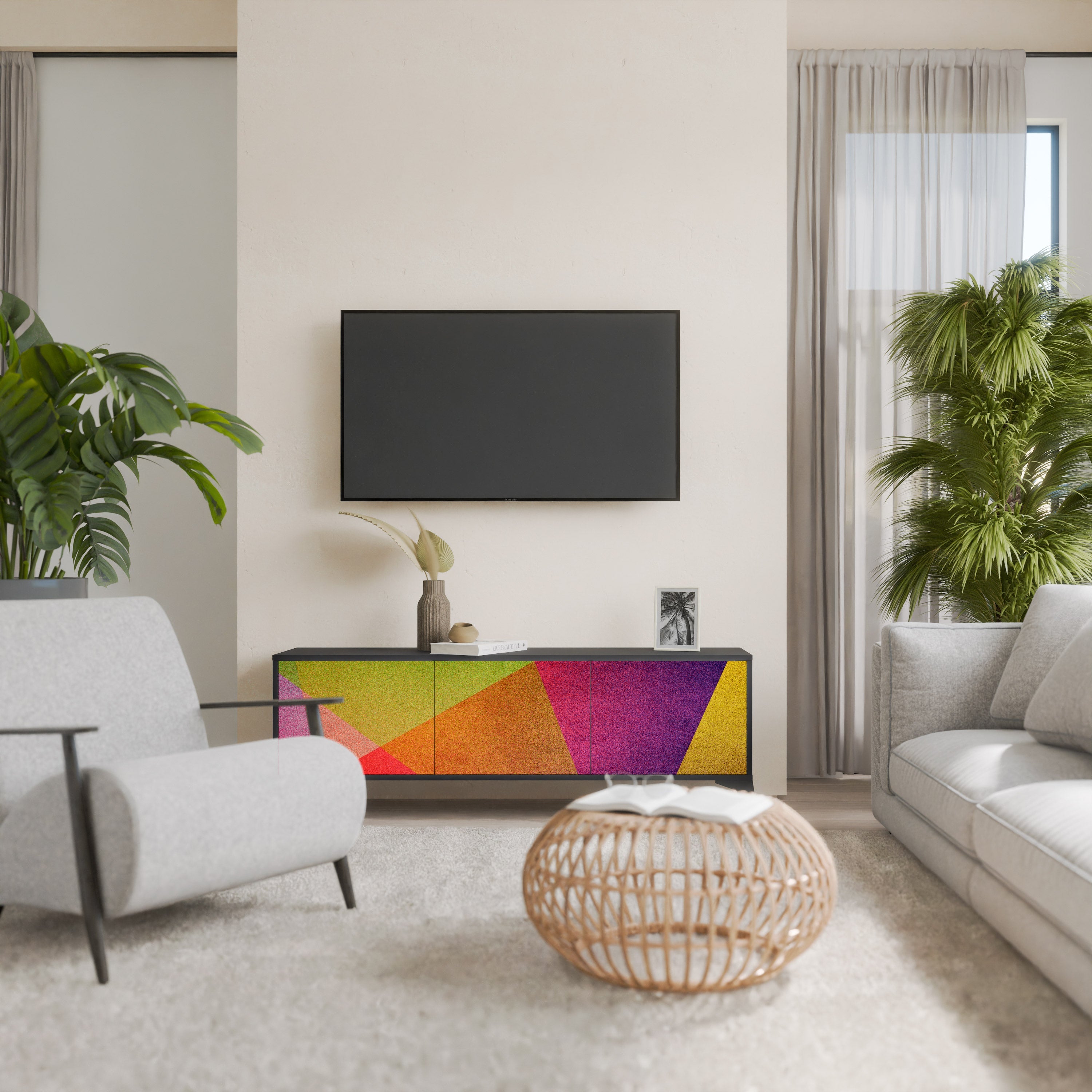 Βάση τηλεόρασης VIVID GEOMETRIA 3 θυρών σε μαύρο φινίρισμα
