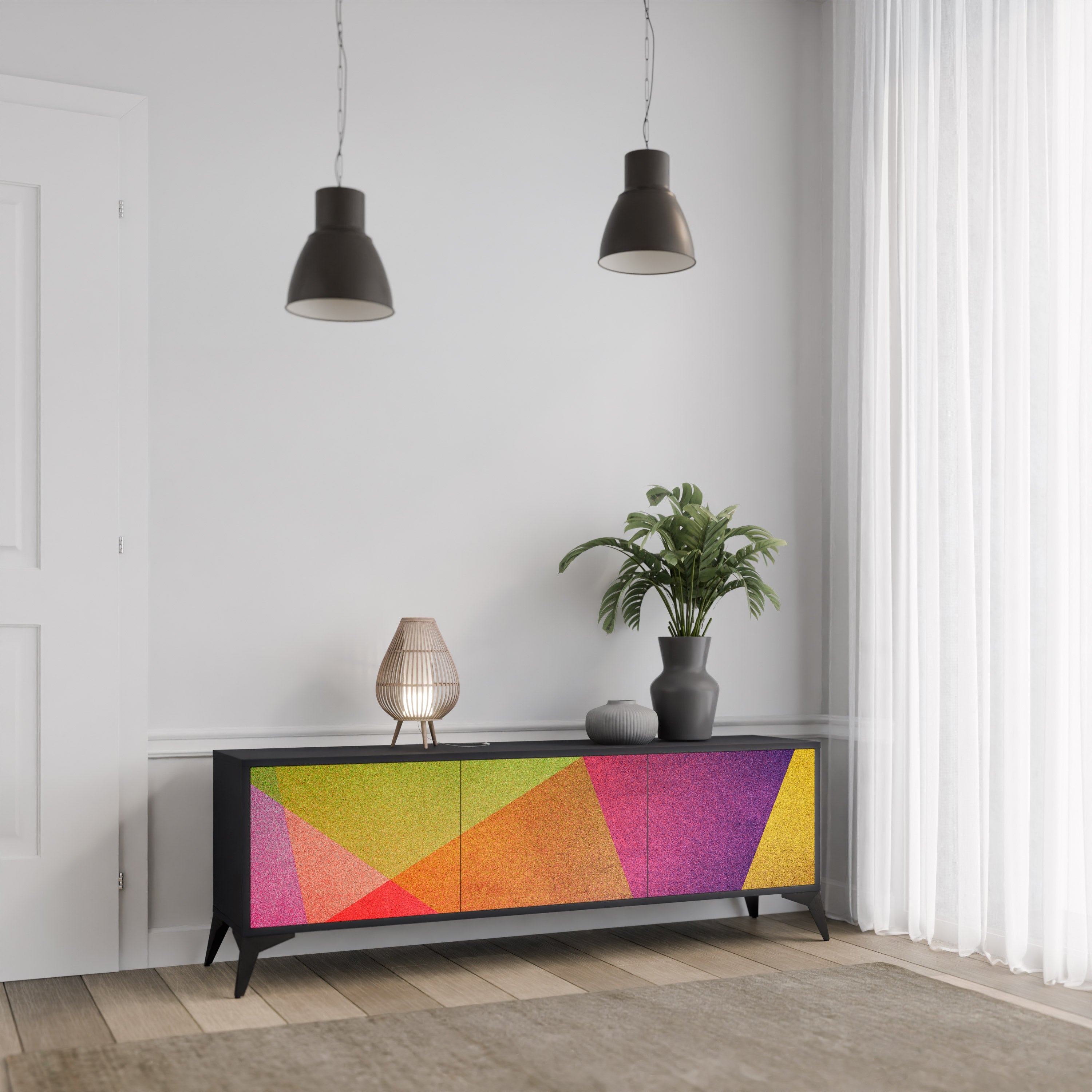 Βάση τηλεόρασης VIVID GEOMETRIA 3 θυρών σε μαύρο φινίρισμα