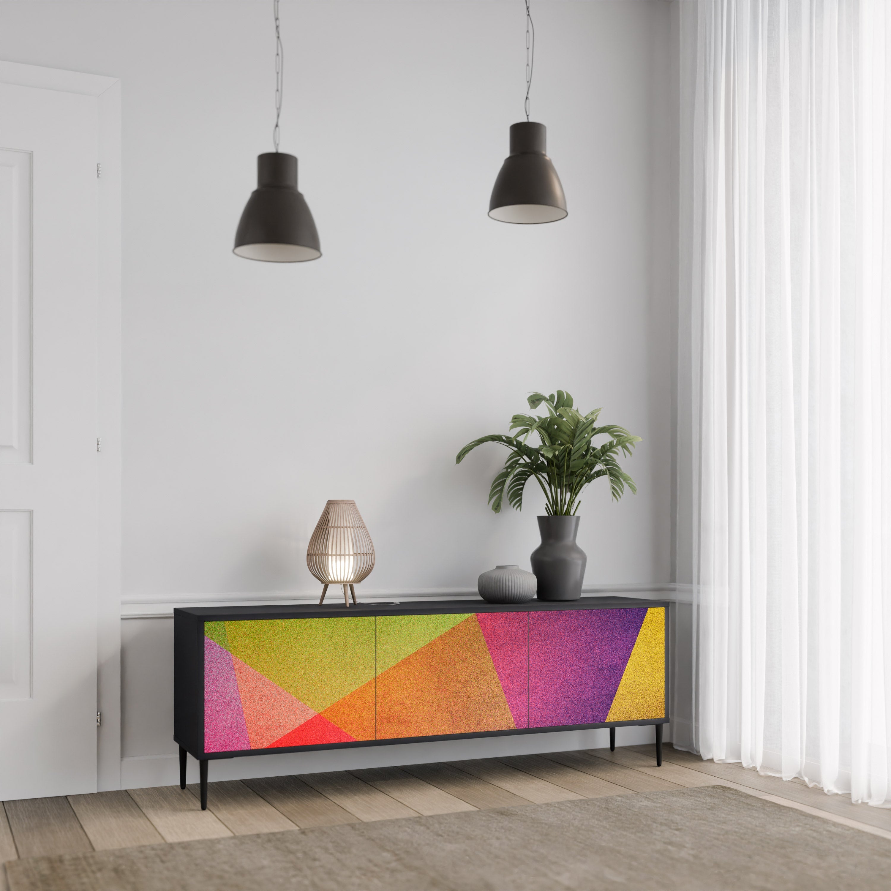 Βάση τηλεόρασης VIVID GEOMETRIA 3 θυρών σε μαύρο φινίρισμα