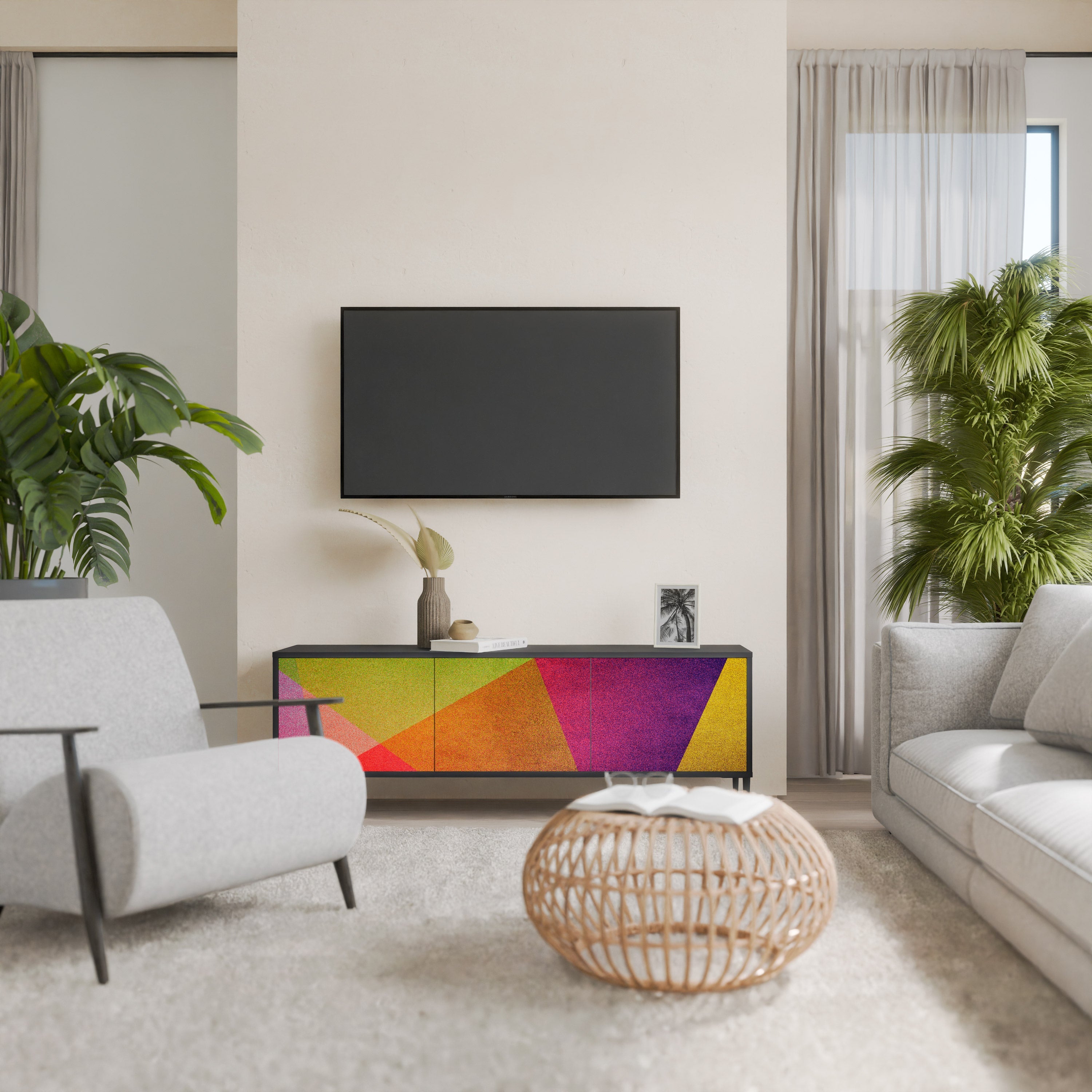 Βάση τηλεόρασης VIVID GEOMETRIA 3 θυρών σε μαύρο φινίρισμα