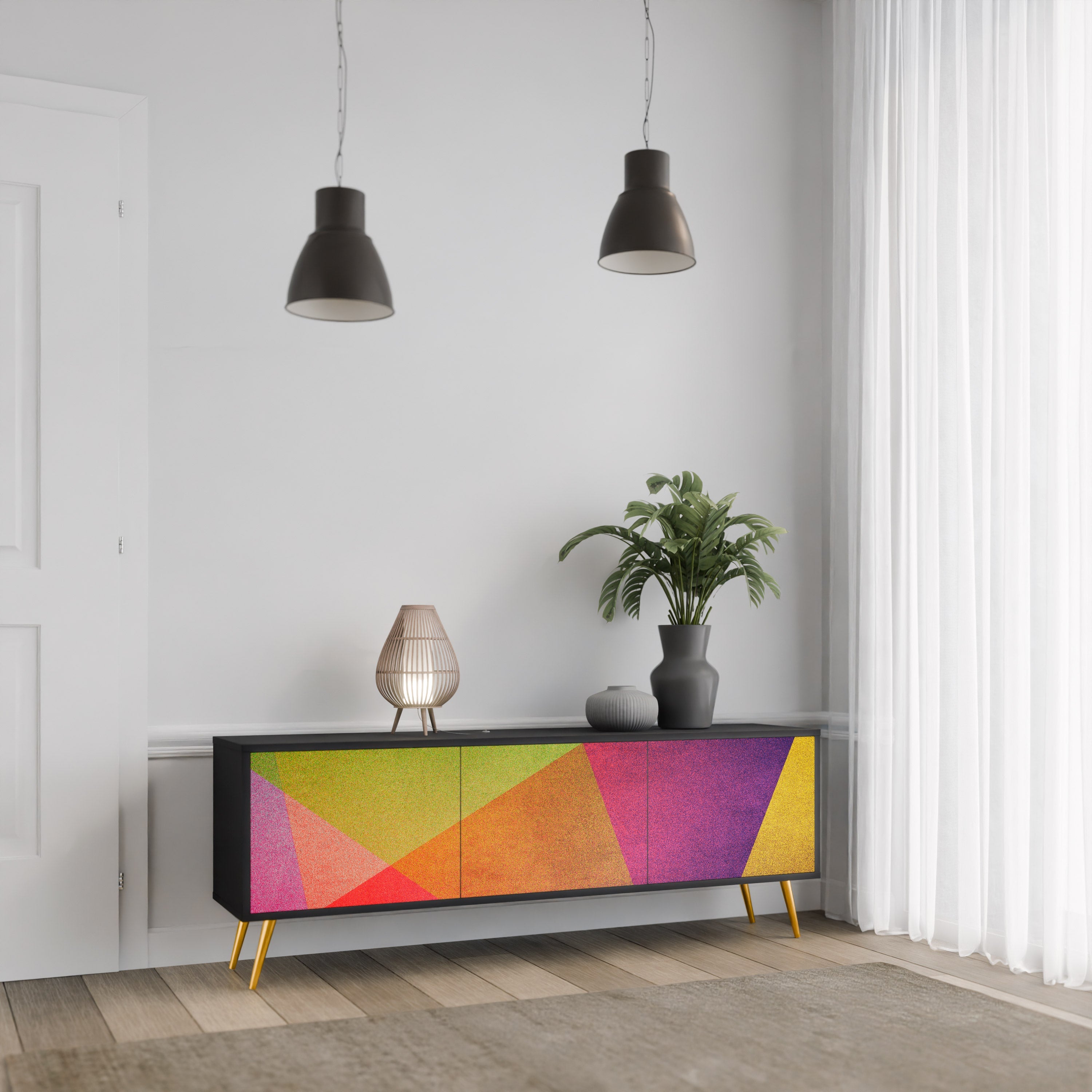 Βάση τηλεόρασης VIVID GEOMETRIA 3 θυρών σε μαύρο φινίρισμα