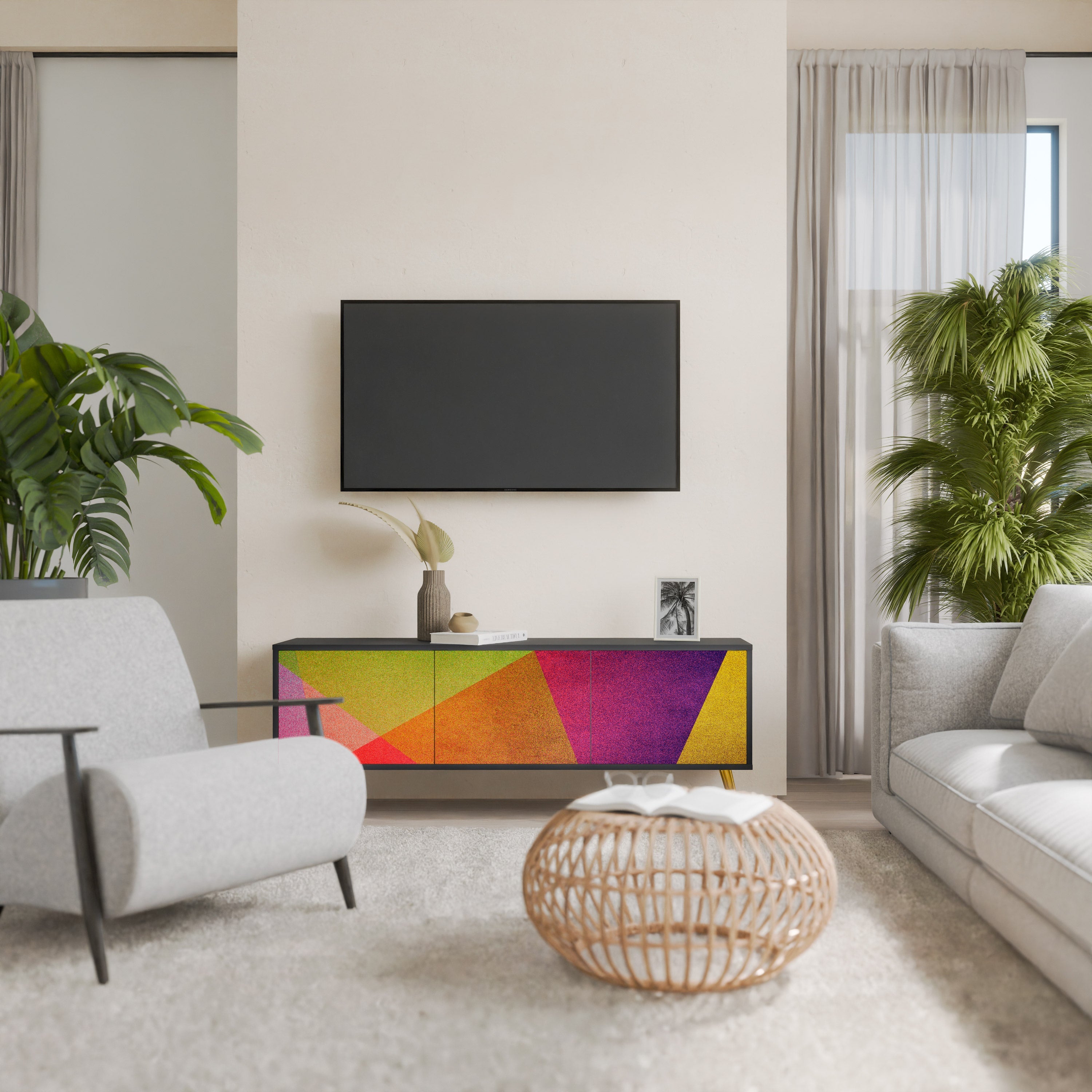 Βάση τηλεόρασης VIVID GEOMETRIA 3 θυρών σε μαύρο φινίρισμα