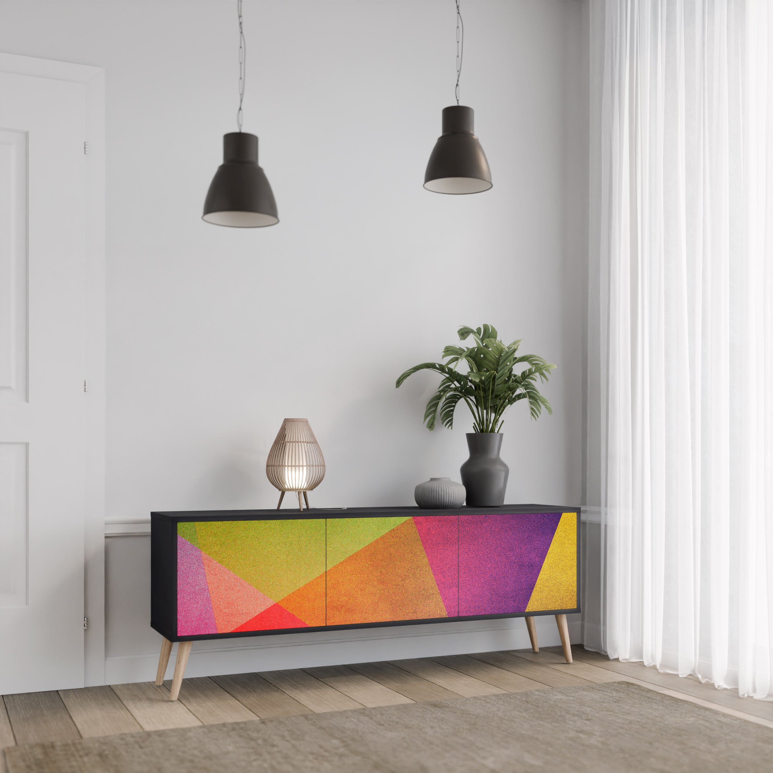 Βάση τηλεόρασης VIVID GEOMETRIA 3 θυρών σε μαύρο φινίρισμα