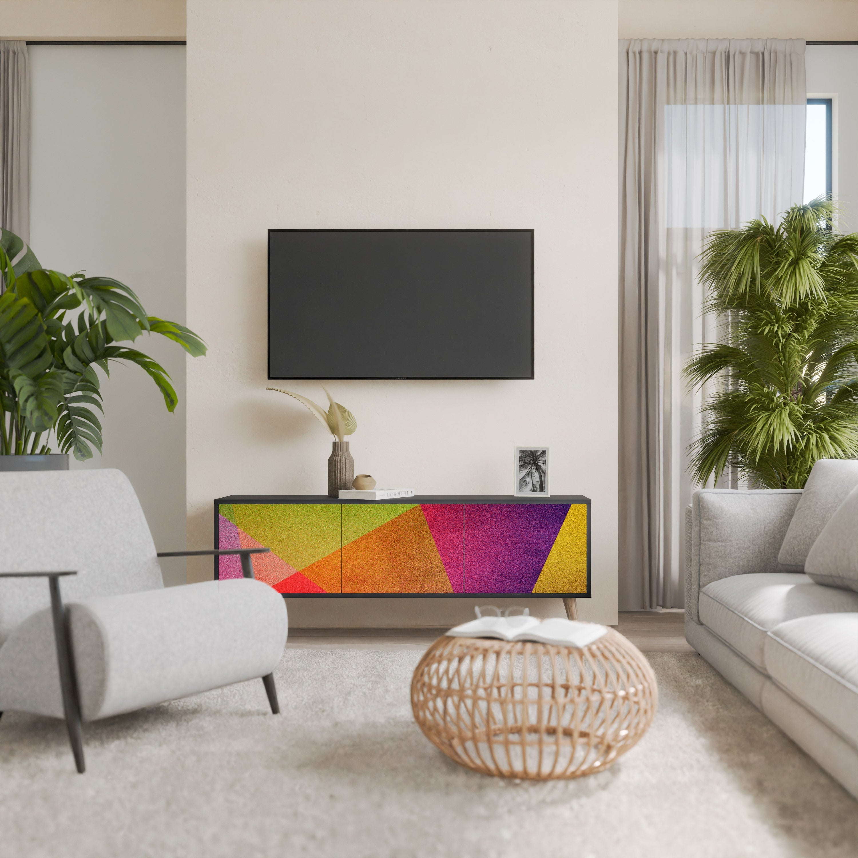 Βάση τηλεόρασης VIVID GEOMETRIA 3 θυρών σε μαύρο φινίρισμα