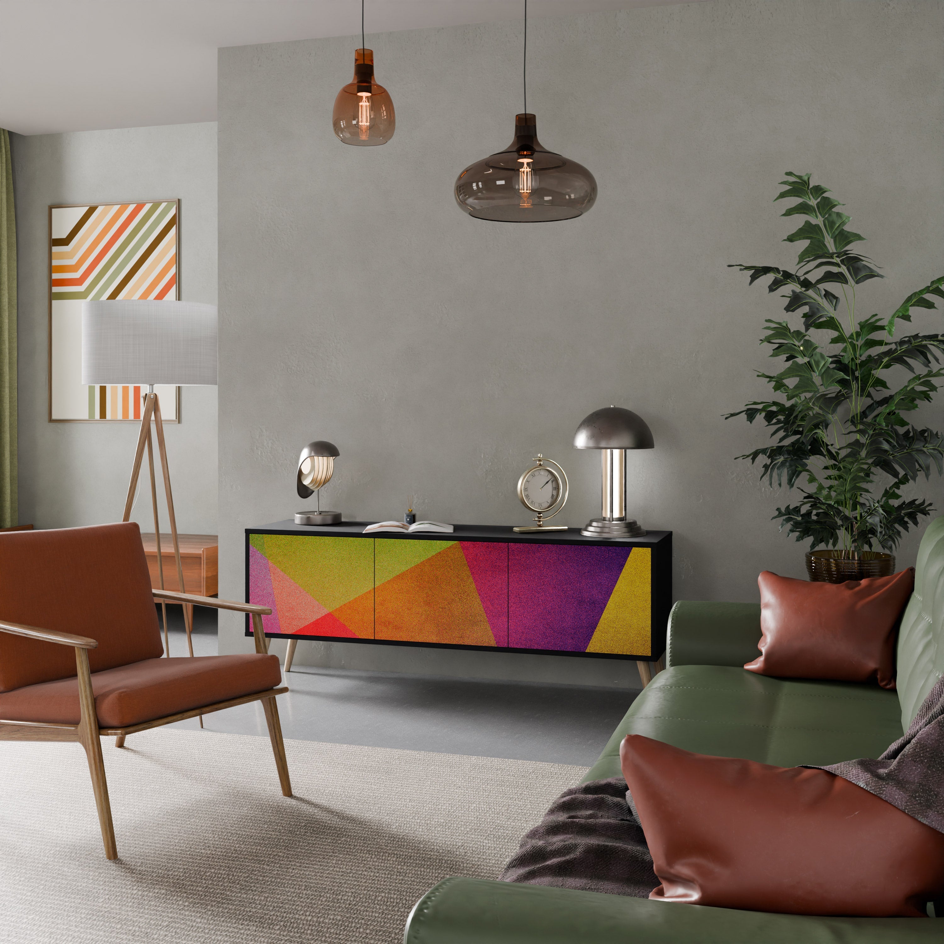Βάση τηλεόρασης VIVID GEOMETRIA 3 θυρών σε μαύρο φινίρισμα