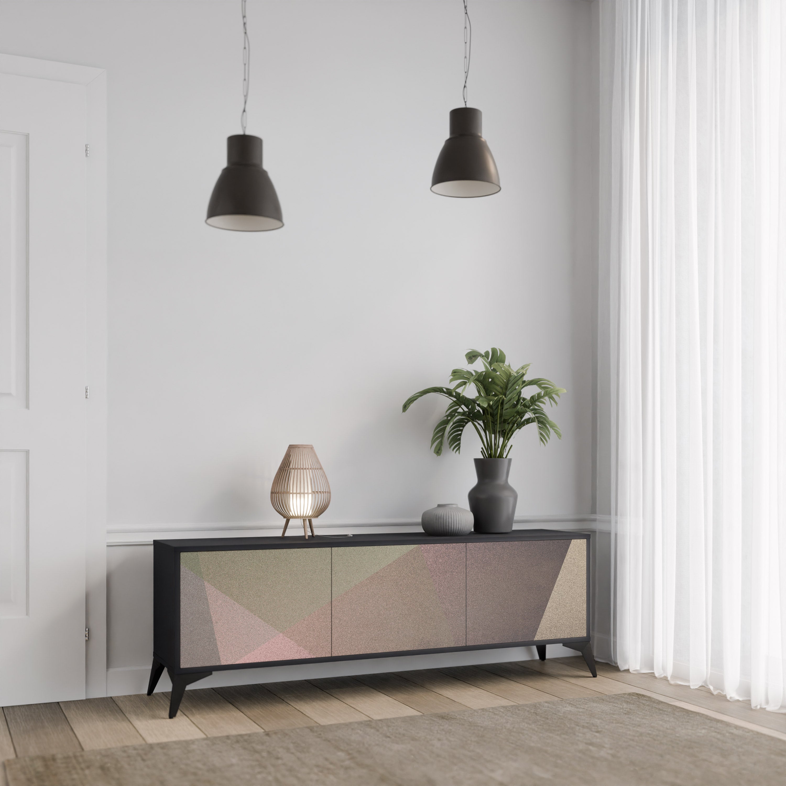 Βάση τηλεόρασης BEIGE GEOMETRIA 3 πορτών σε μαύρο φινίρισμα