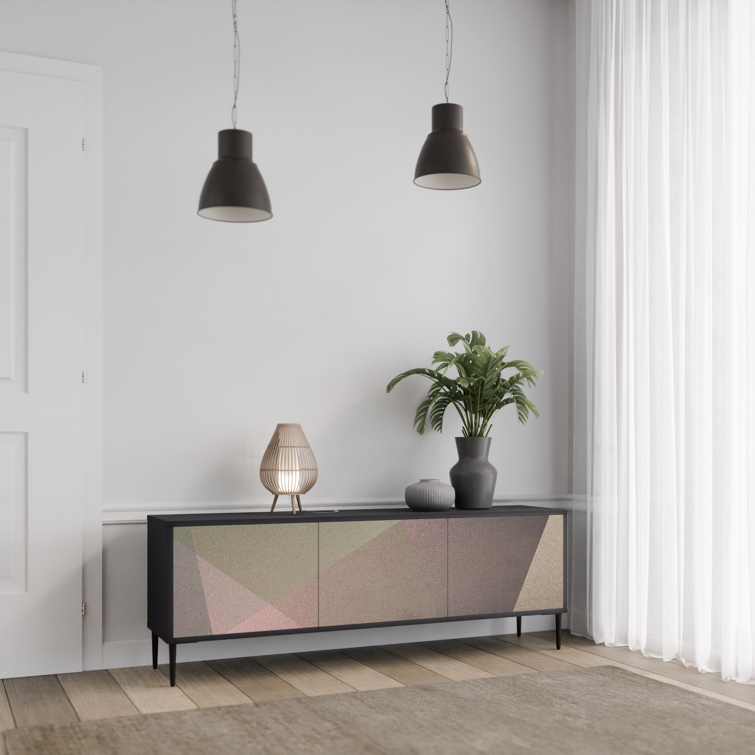 Βάση τηλεόρασης BEIGE GEOMETRIA 3 πορτών σε μαύρο φινίρισμα