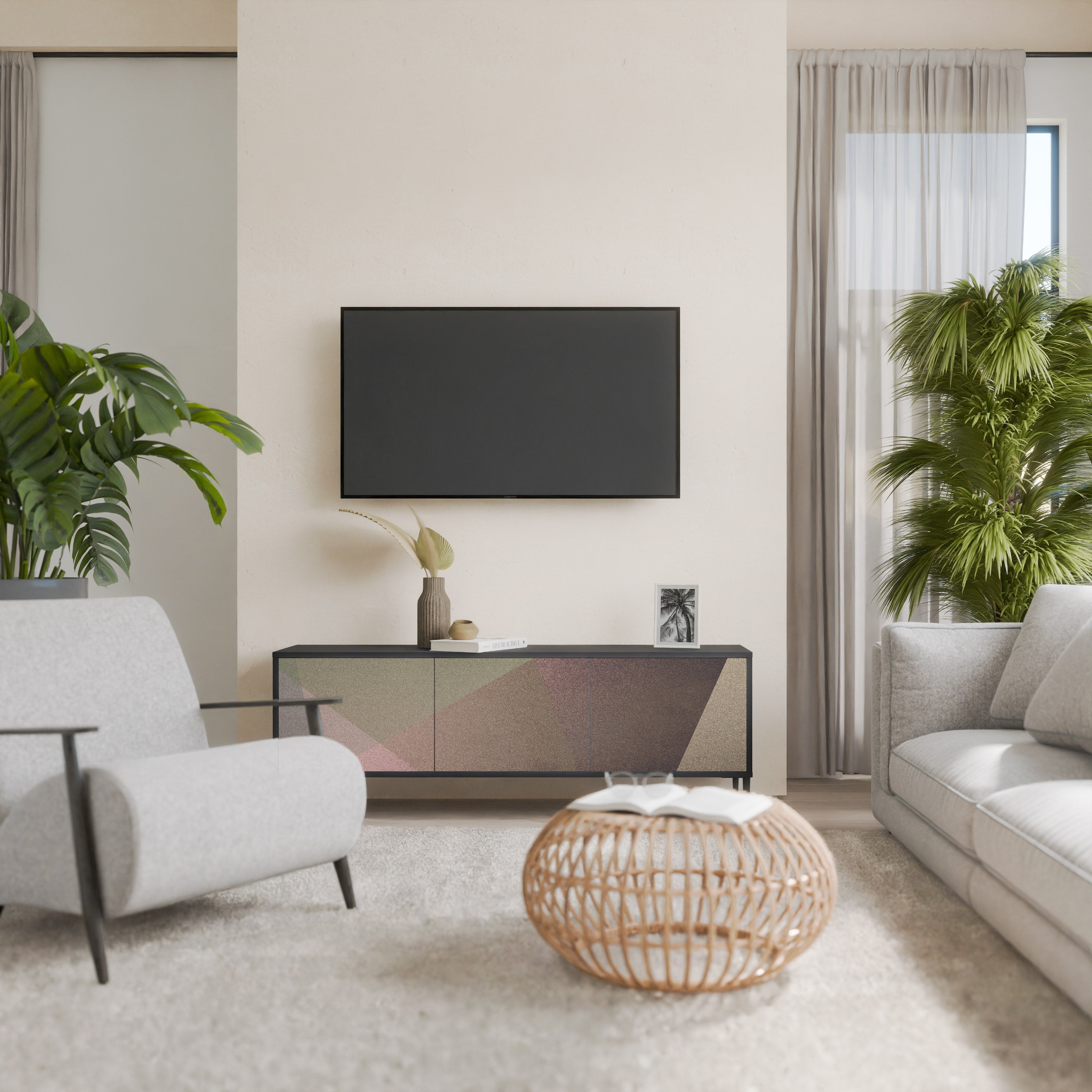 Βάση τηλεόρασης BEIGE GEOMETRIA 3 πορτών σε μαύρο φινίρισμα