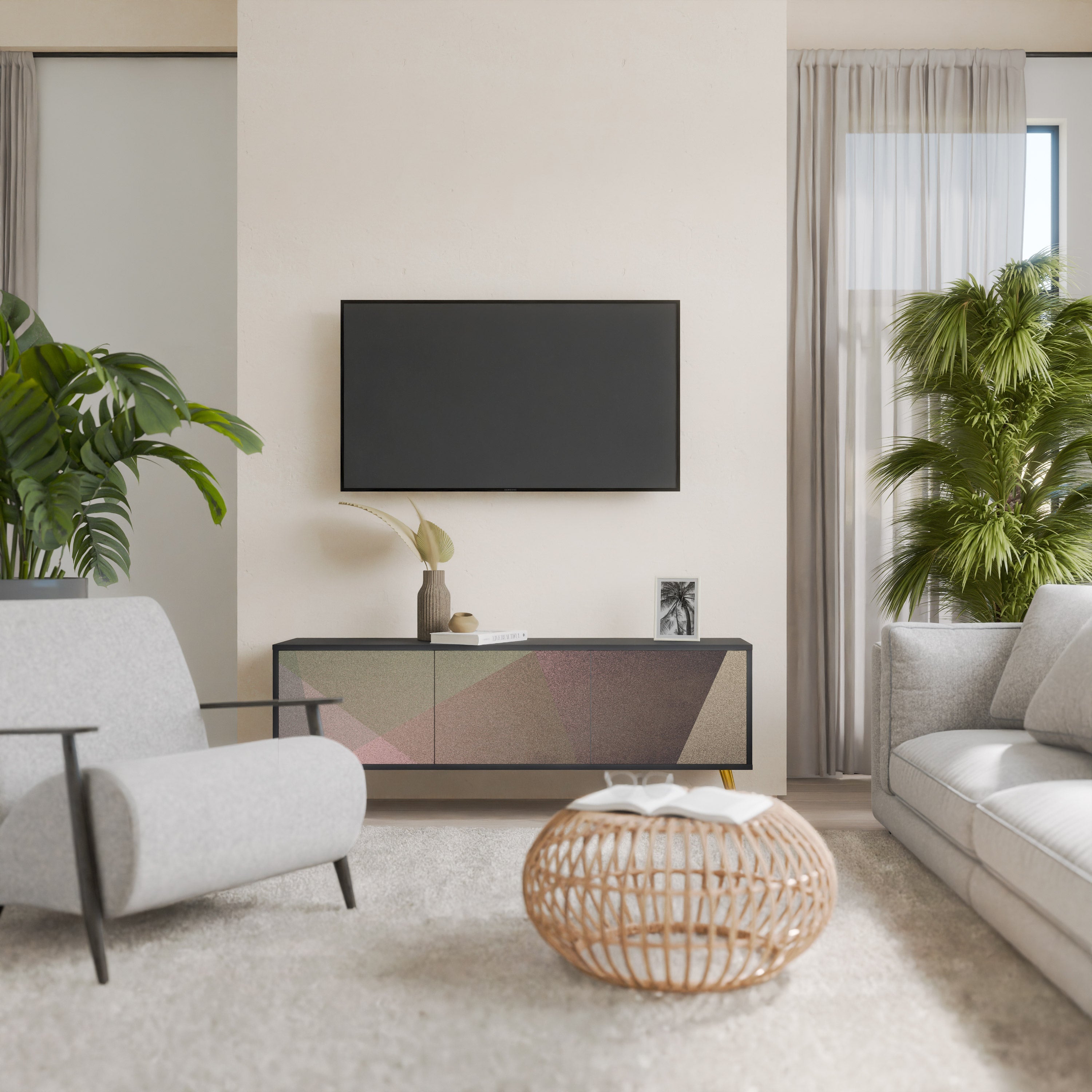 Βάση τηλεόρασης BEIGE GEOMETRIA 3 πορτών σε μαύρο φινίρισμα