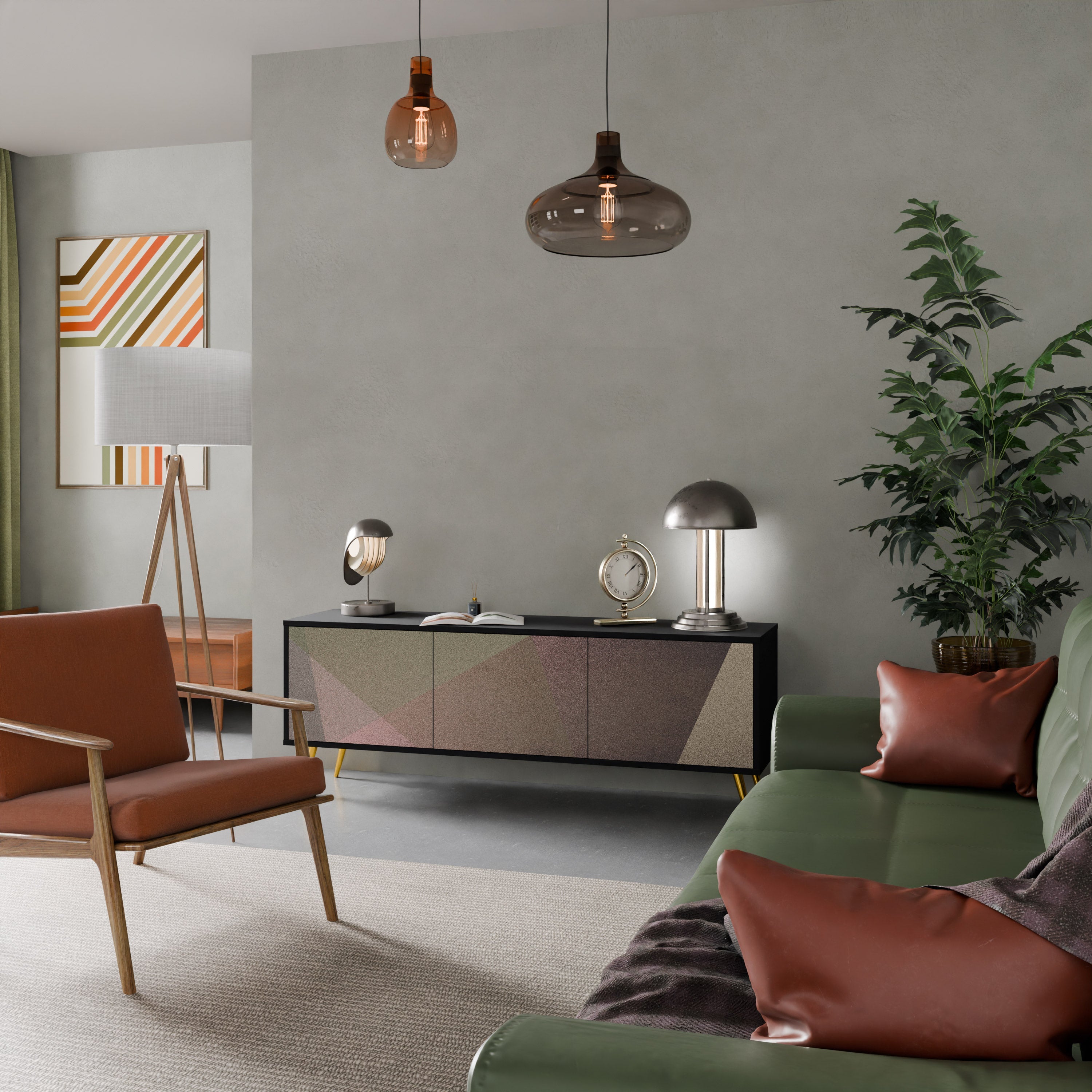 Βάση τηλεόρασης BEIGE GEOMETRIA 3 πορτών σε μαύρο φινίρισμα
