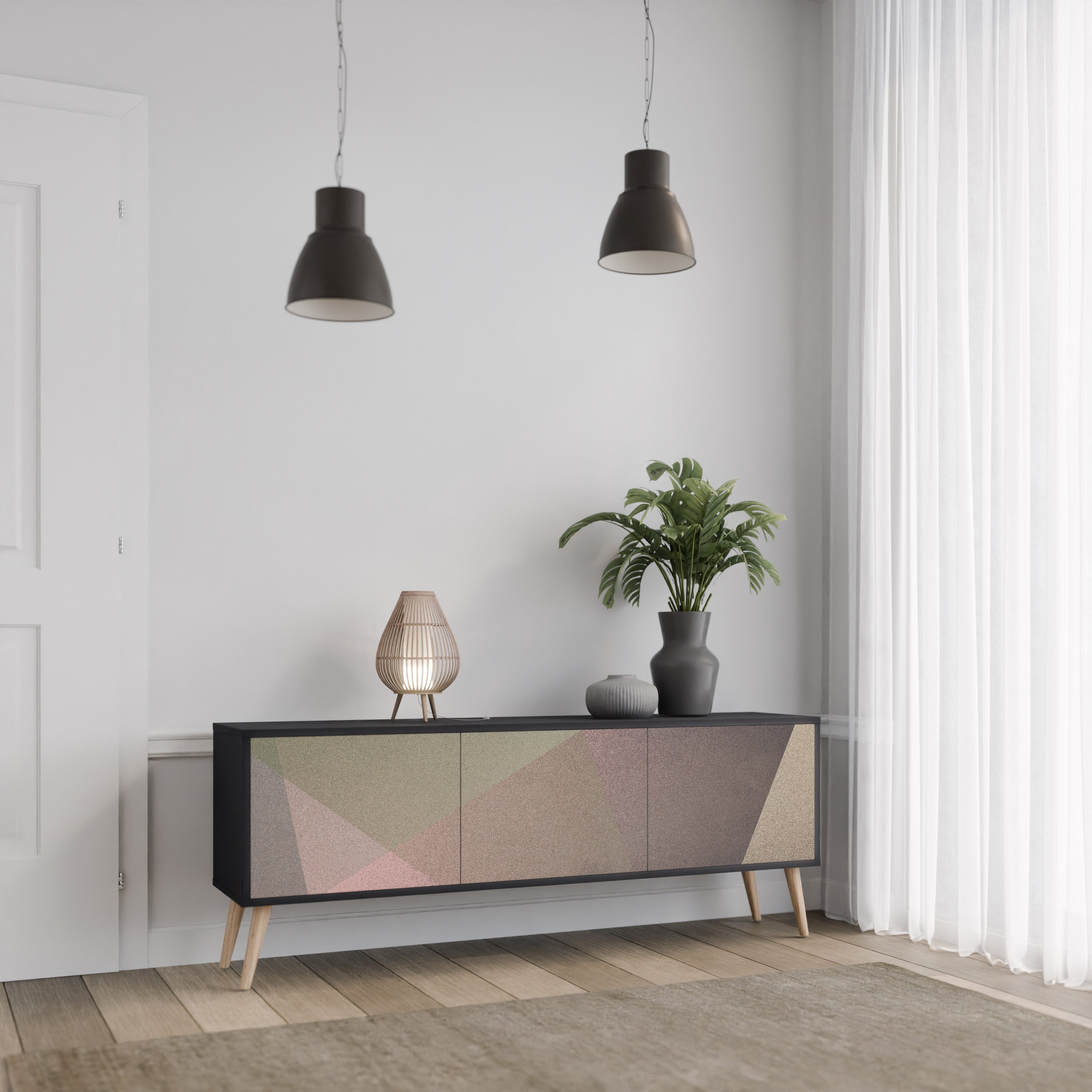 Βάση τηλεόρασης BEIGE GEOMETRIA 3 πορτών σε μαύρο φινίρισμα