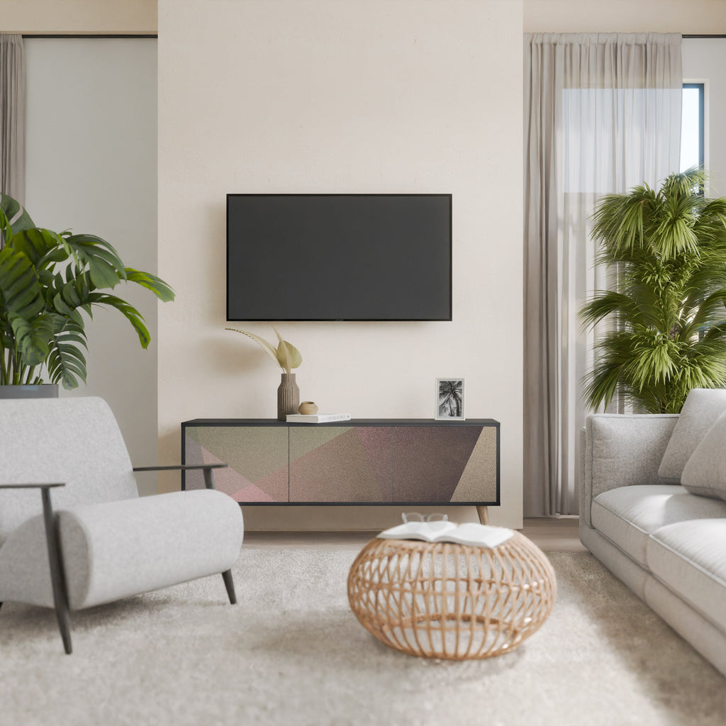 Βάση τηλεόρασης BEIGE GEOMETRIA 3 πορτών σε μαύρο φινίρισμα