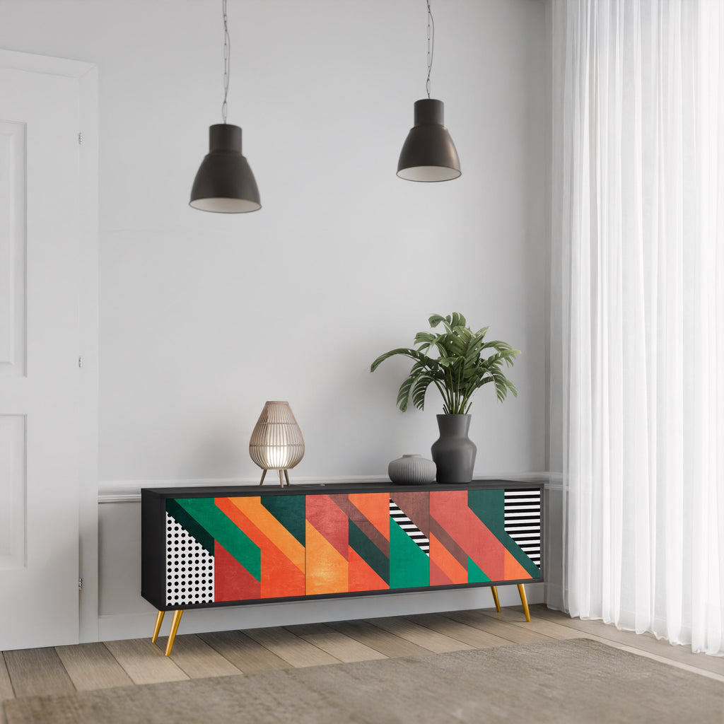 Βάση τηλεόρασης MAKESHIFT ARTISTRY με 3 πόρτες σε μαύρο φινίρισμα