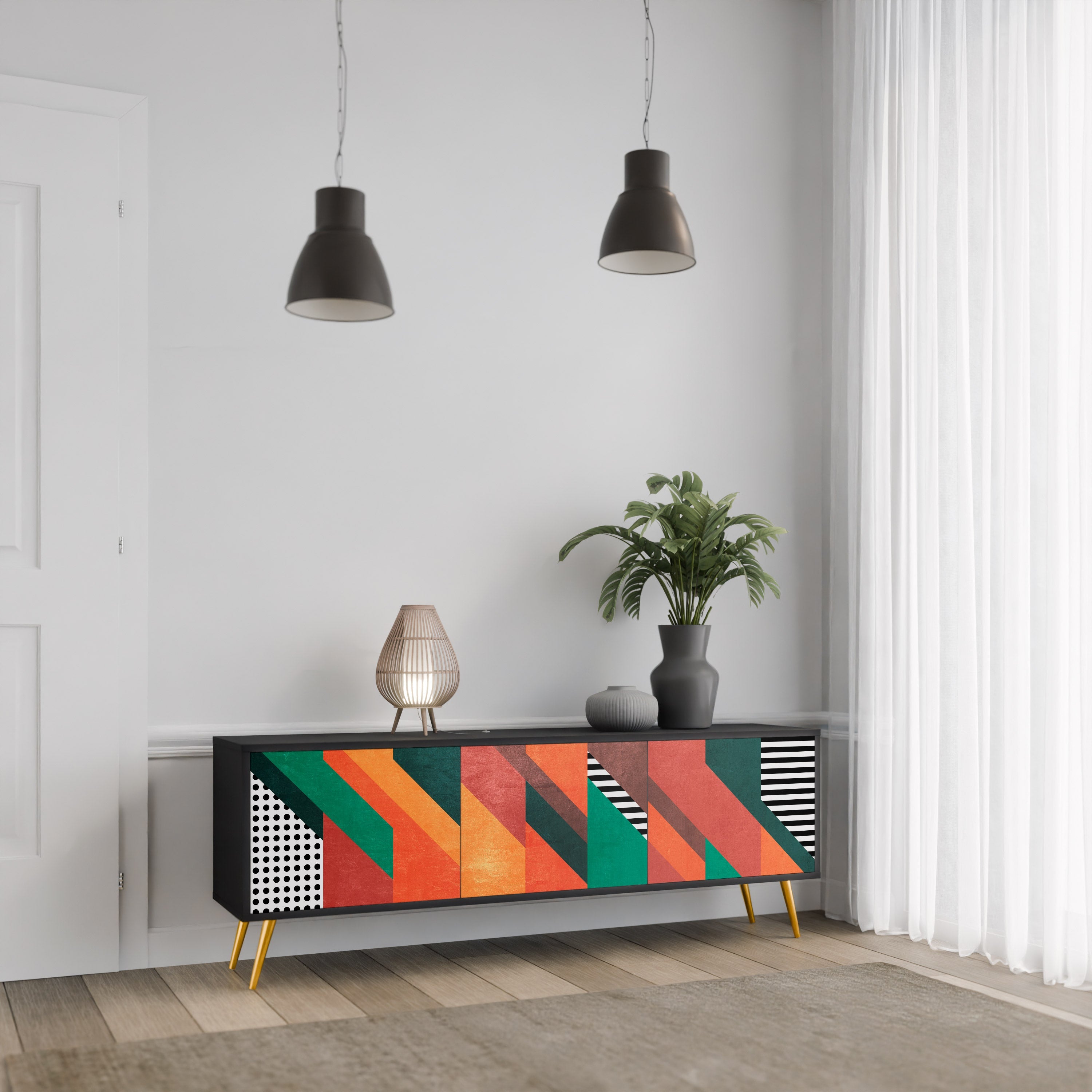 Βάση τηλεόρασης MAKESHIFT ARTISTRY με 3 πόρτες σε μαύρο φινίρισμα
