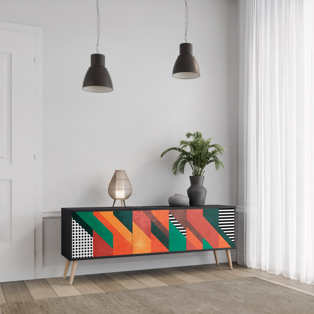 Βάση τηλεόρασης MAKESHIFT ARTISTRY με 3 πόρτες σε μαύρο φινίρισμα