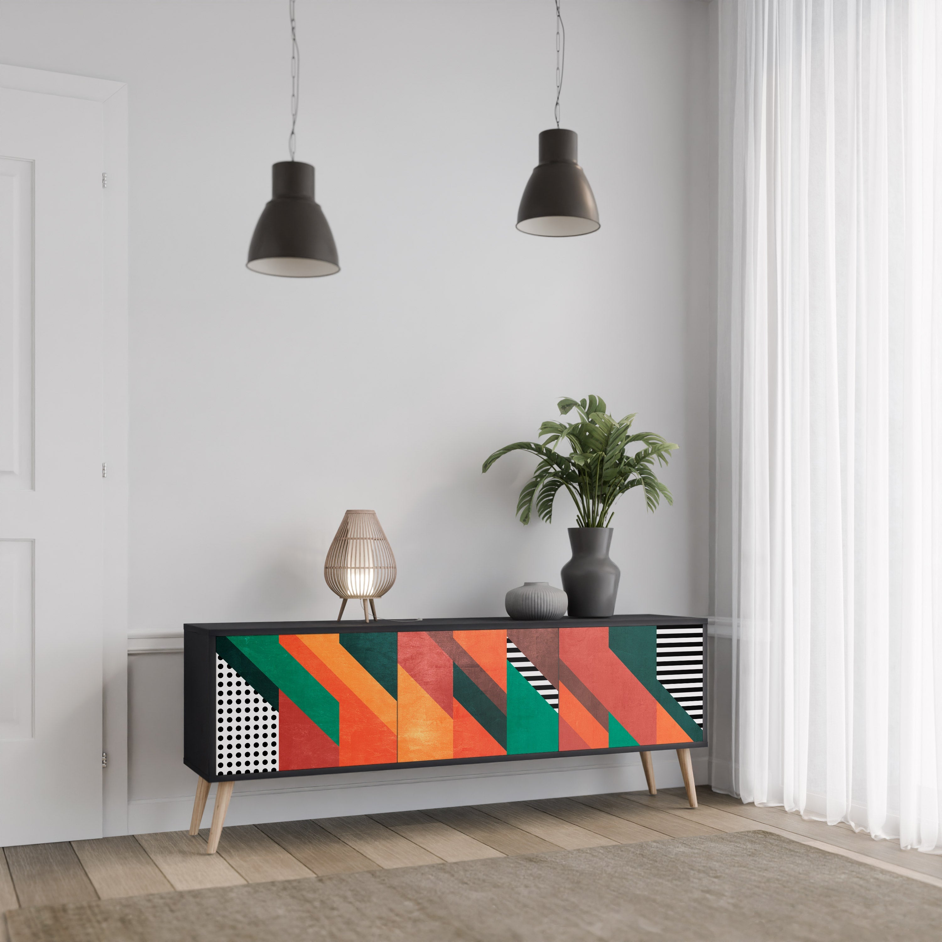 Βάση τηλεόρασης MAKESHIFT ARTISTRY με 3 πόρτες σε μαύρο φινίρισμα