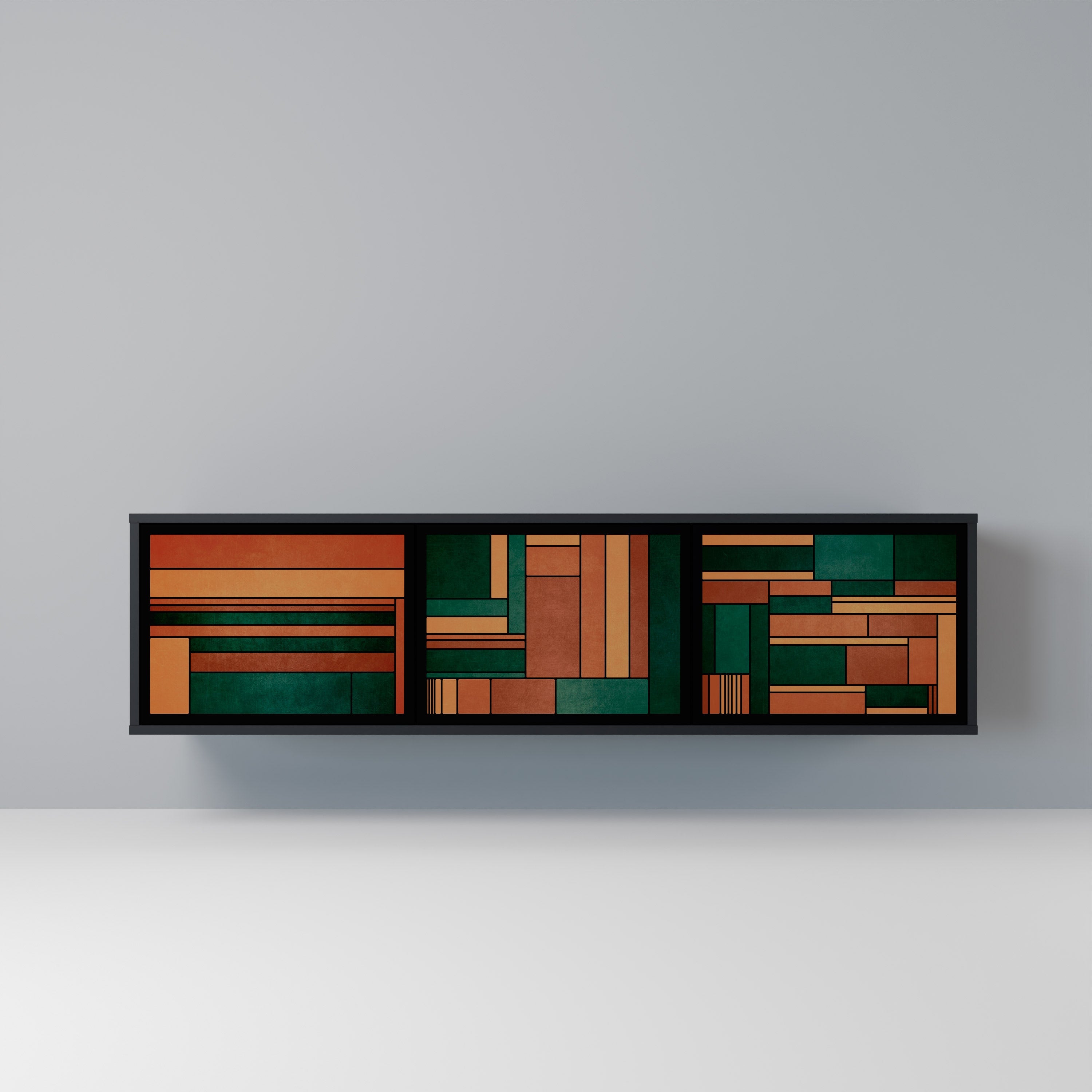 EARTHY FIGURES Τρίθυρη βάση τηλεόρασης σε μαύρο φινίρισμα