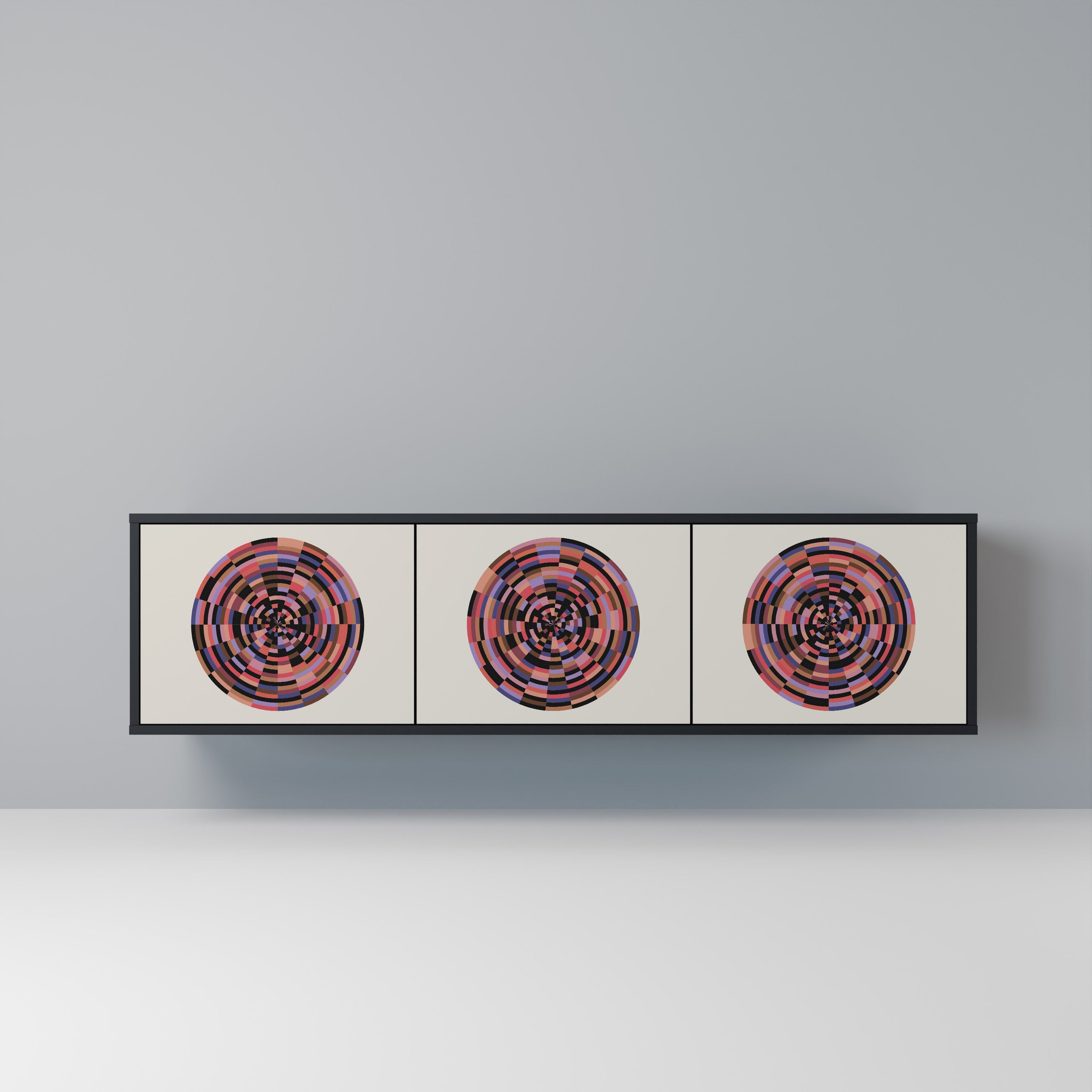 Βάση τηλεόρασης BROWN CIRCLES με 3 πόρτες σε μαύρο φινίρισμα