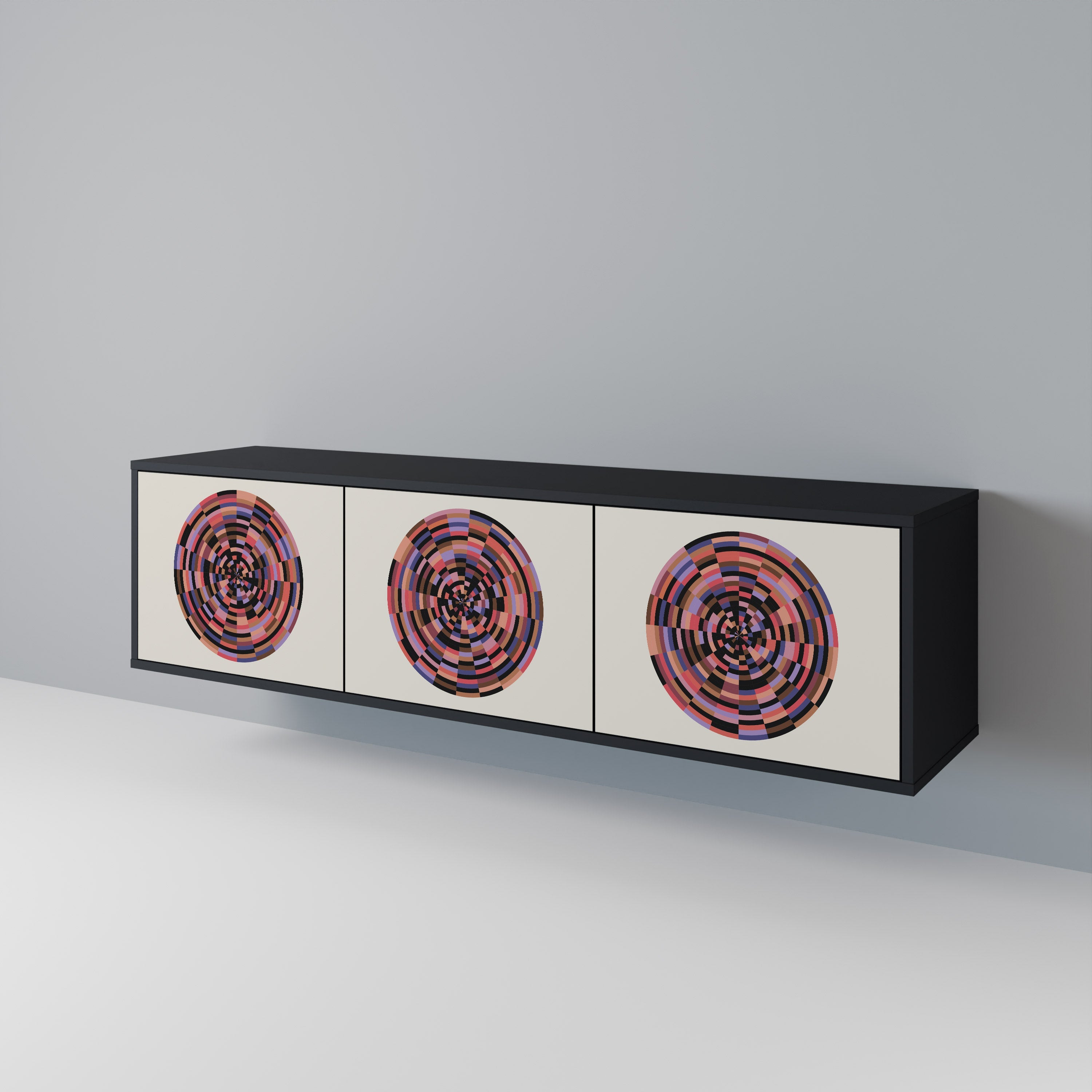 Βάση τηλεόρασης BROWN CIRCLES με 3 πόρτες σε μαύρο φινίρισμα
