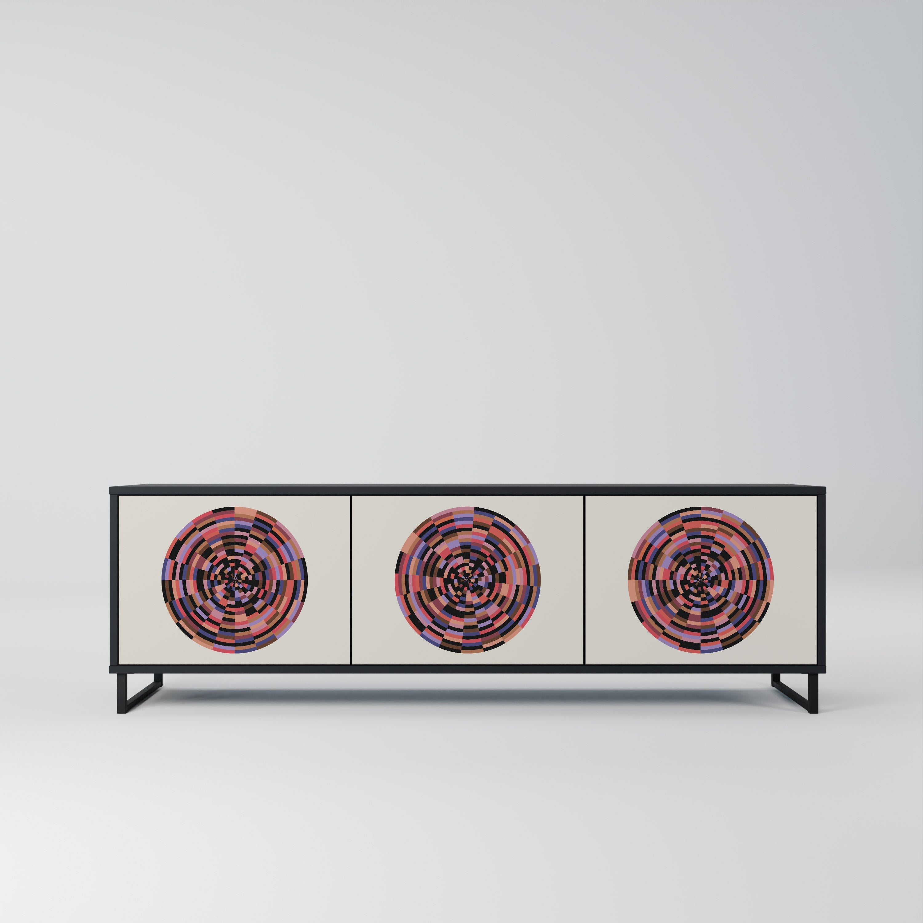 Βάση τηλεόρασης BROWN CIRCLES με 3 πόρτες σε μαύρο φινίρισμα