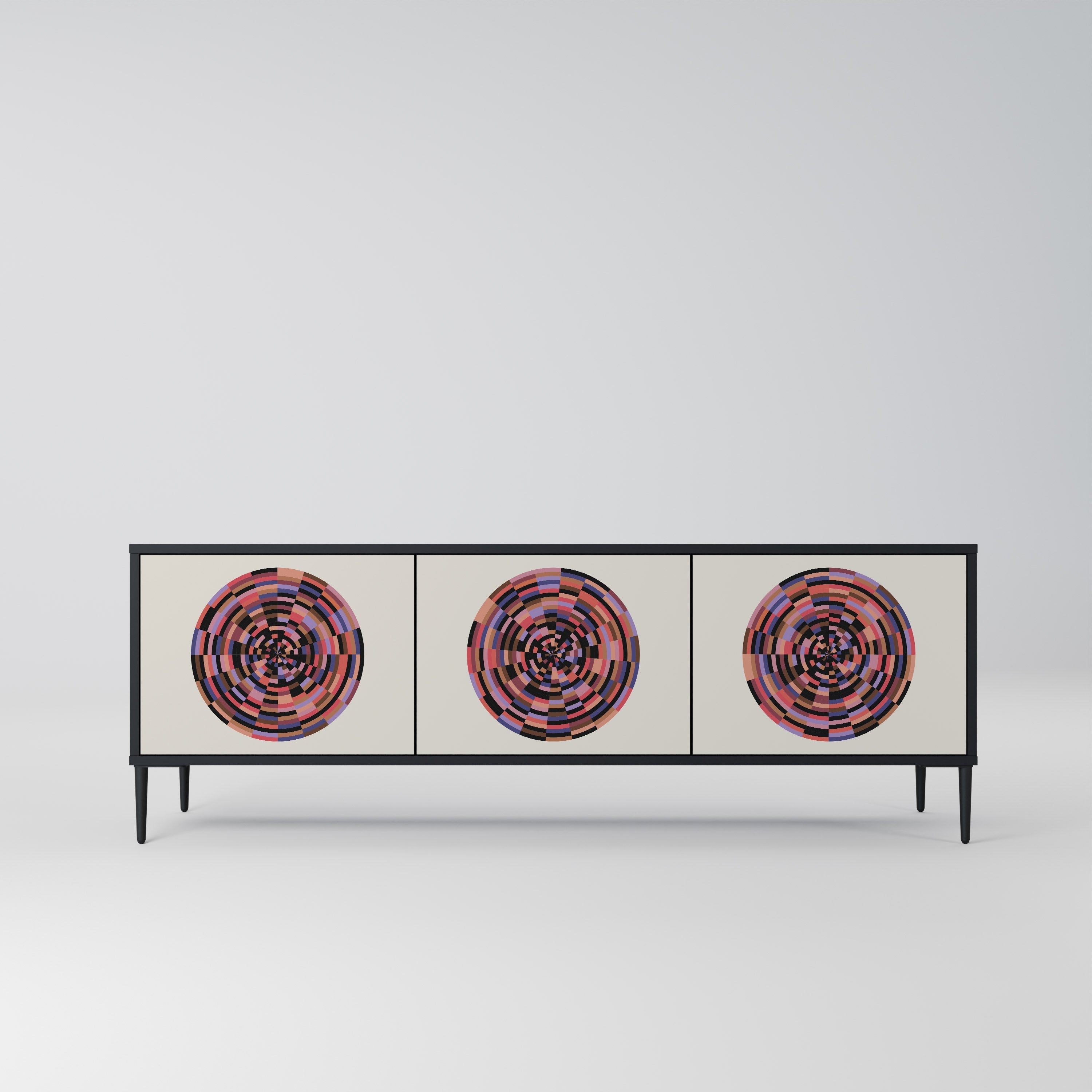 Βάση τηλεόρασης BROWN CIRCLES με 3 πόρτες σε μαύρο φινίρισμα