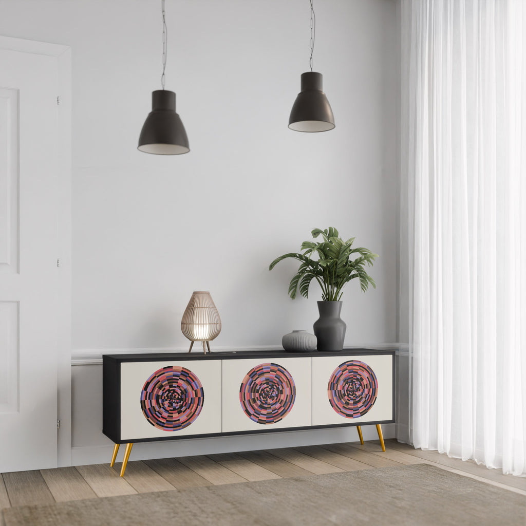 Βάση τηλεόρασης BROWN CIRCLES με 3 πόρτες σε μαύρο φινίρισμα