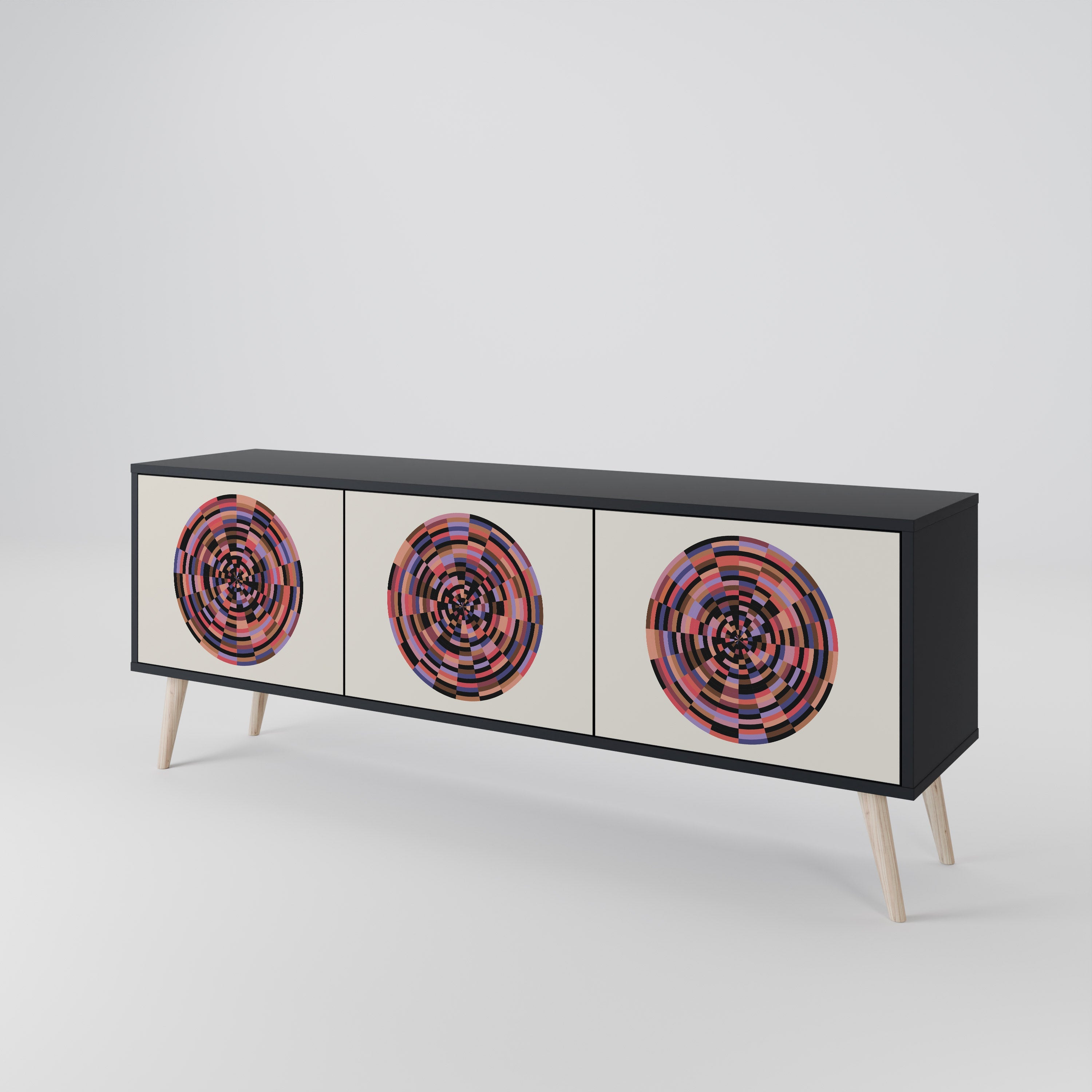 Βάση τηλεόρασης BROWN CIRCLES με 3 πόρτες σε μαύρο φινίρισμα