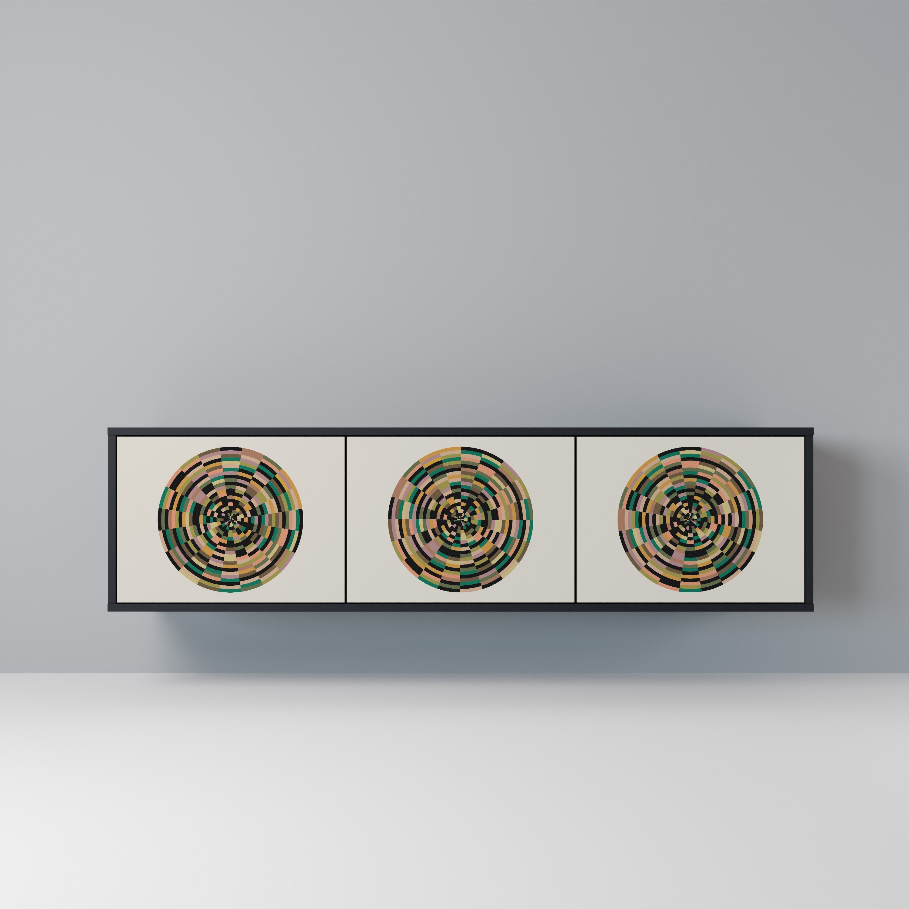 Βάση τηλεόρασης GREEN CIRCLES με 3 πόρτες σε μαύρο φινίρισμα
