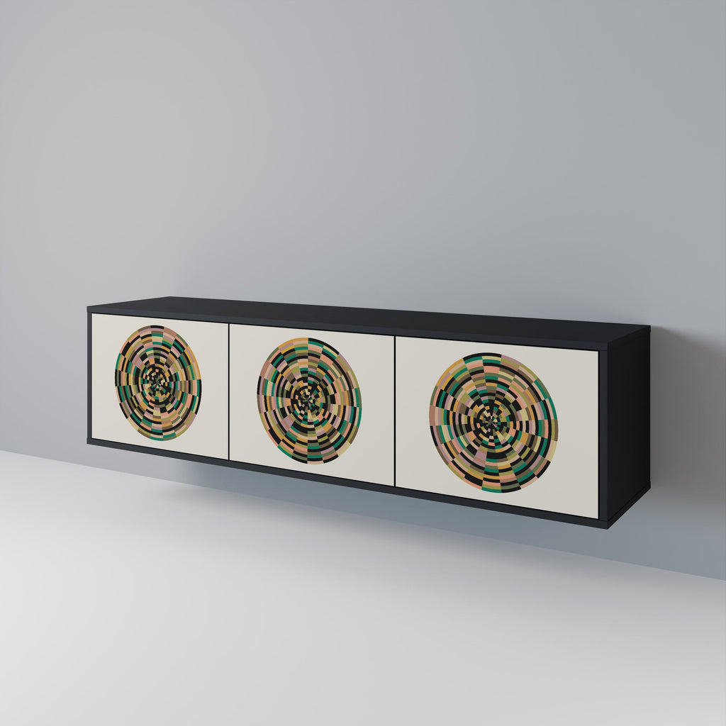 Βάση τηλεόρασης GREEN CIRCLES με 3 πόρτες σε μαύρο φινίρισμα
