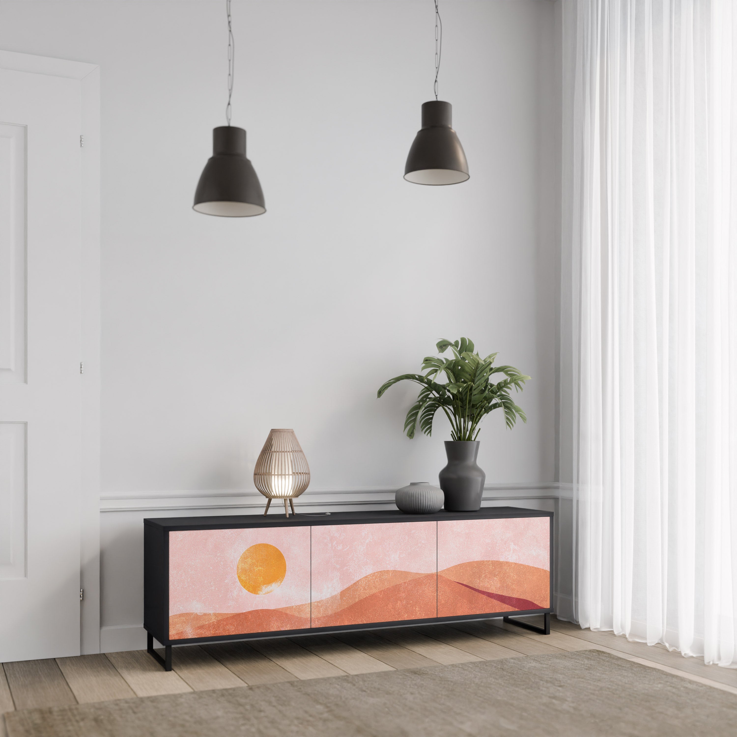 Βάση τηλεόρασης LUMINOUS SUNLIGHT με 3 πόρτες σε μαύρο φινίρισμα