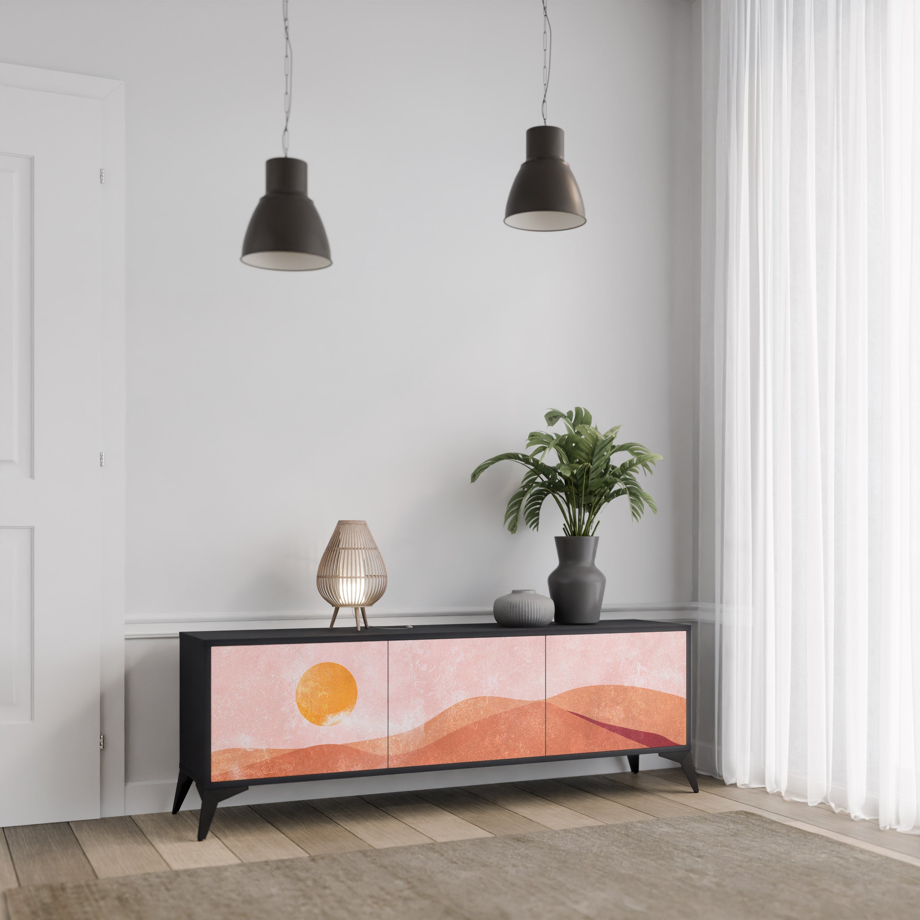 Βάση τηλεόρασης LUMINOUS SUNLIGHT με 3 πόρτες σε μαύρο φινίρισμα