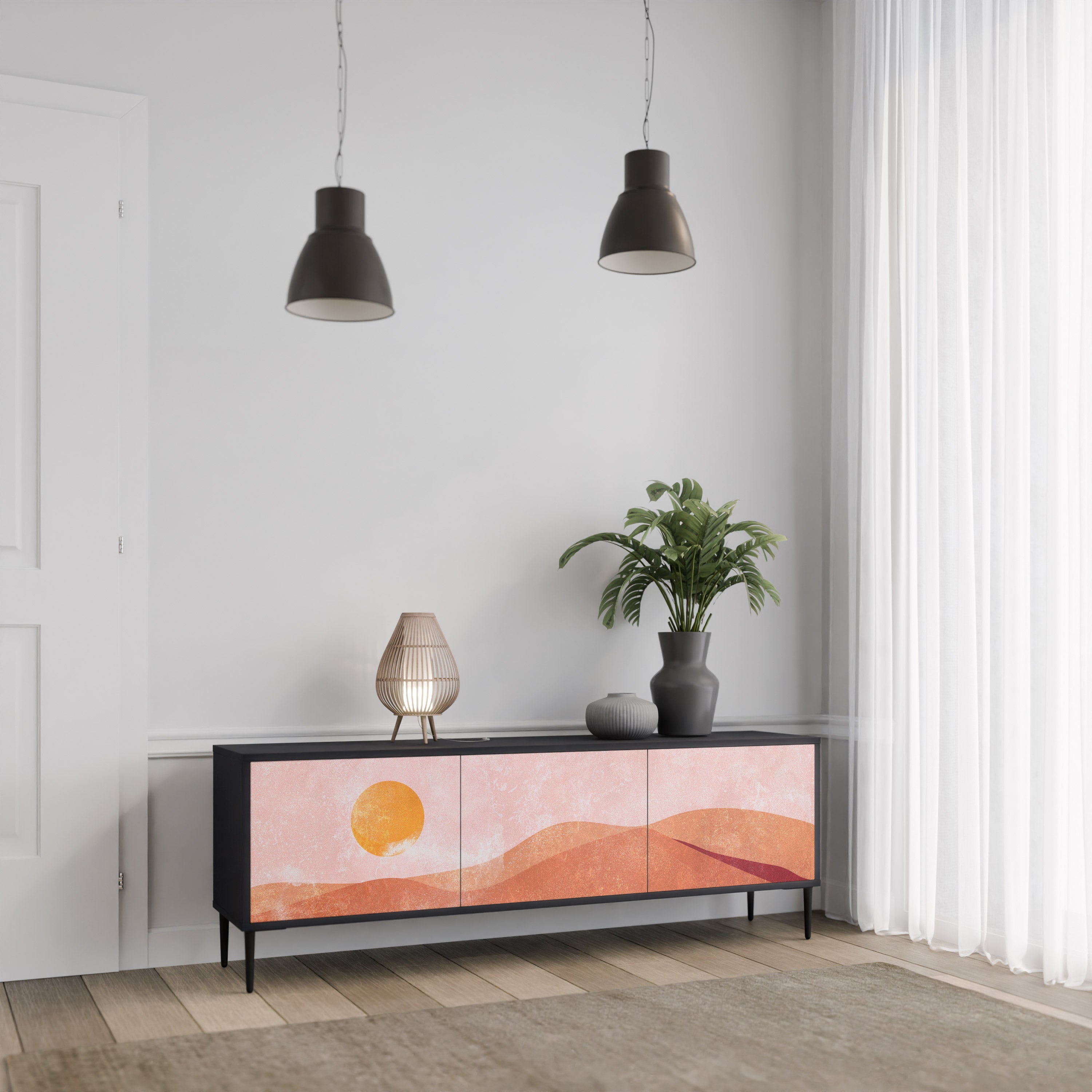 Βάση τηλεόρασης LUMINOUS SUNLIGHT με 3 πόρτες σε μαύρο φινίρισμα