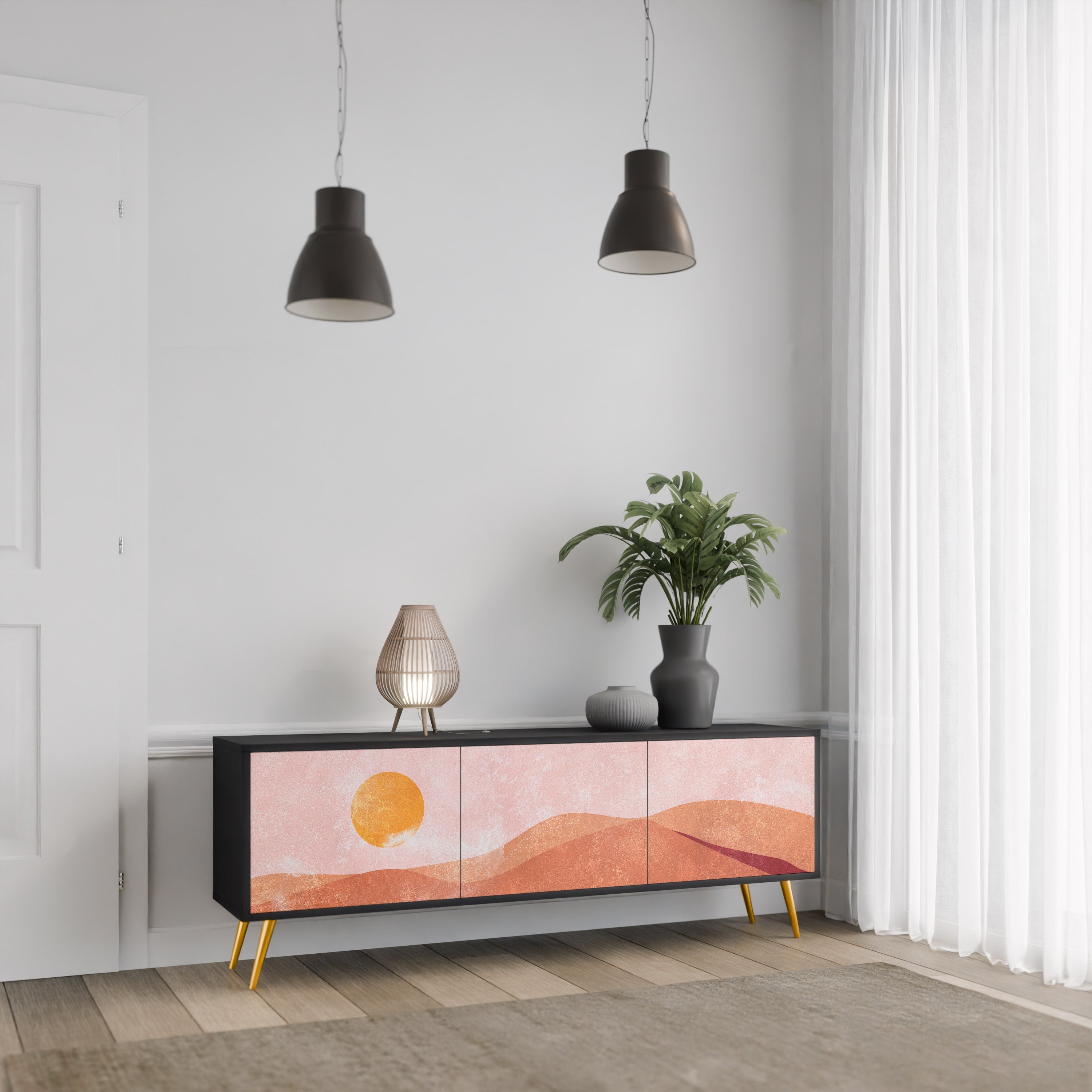 Βάση τηλεόρασης LUMINOUS SUNLIGHT με 3 πόρτες σε μαύρο φινίρισμα