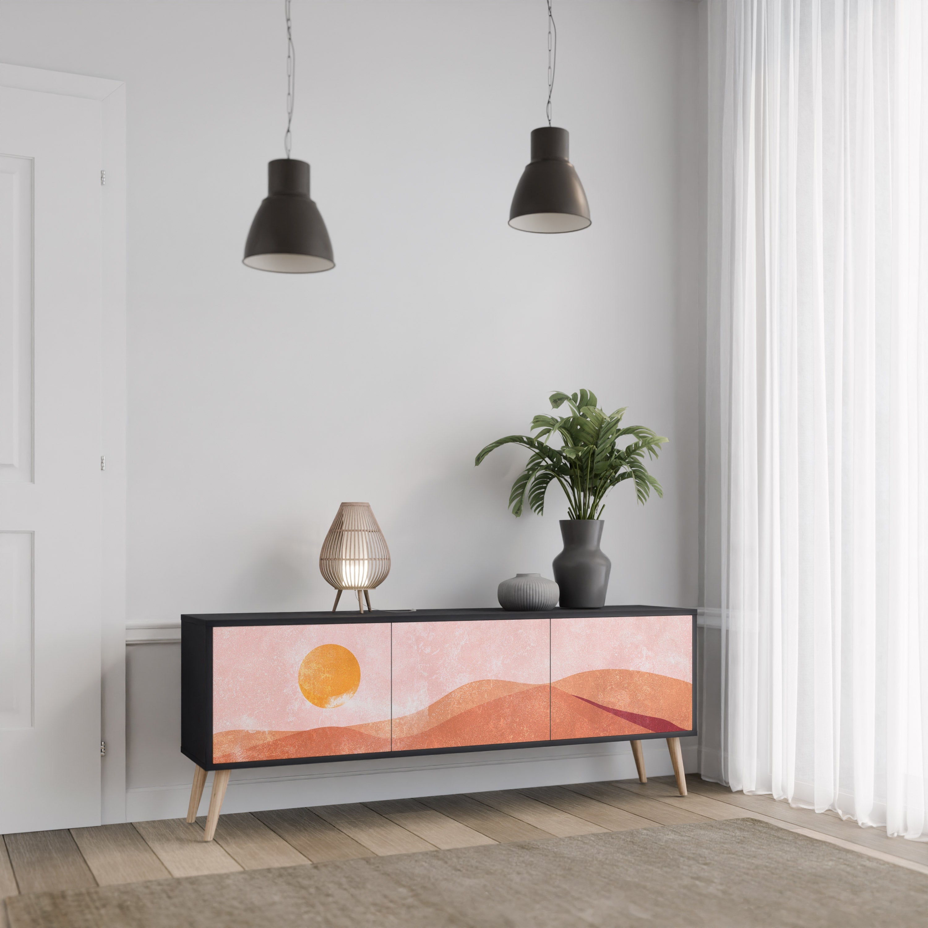 Βάση τηλεόρασης LUMINOUS SUNLIGHT με 3 πόρτες σε μαύρο φινίρισμα