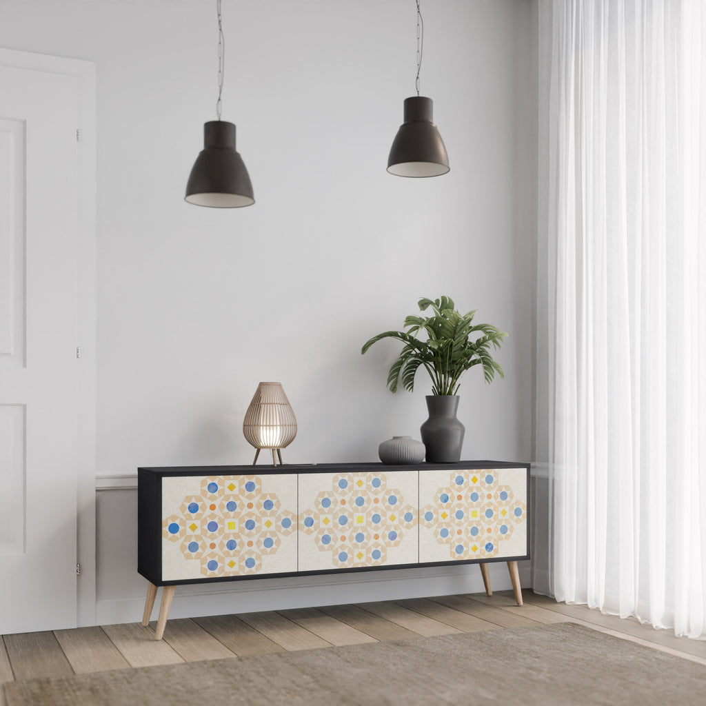 PATTERNED PRISM 3-Door TV Stand in Black Finish