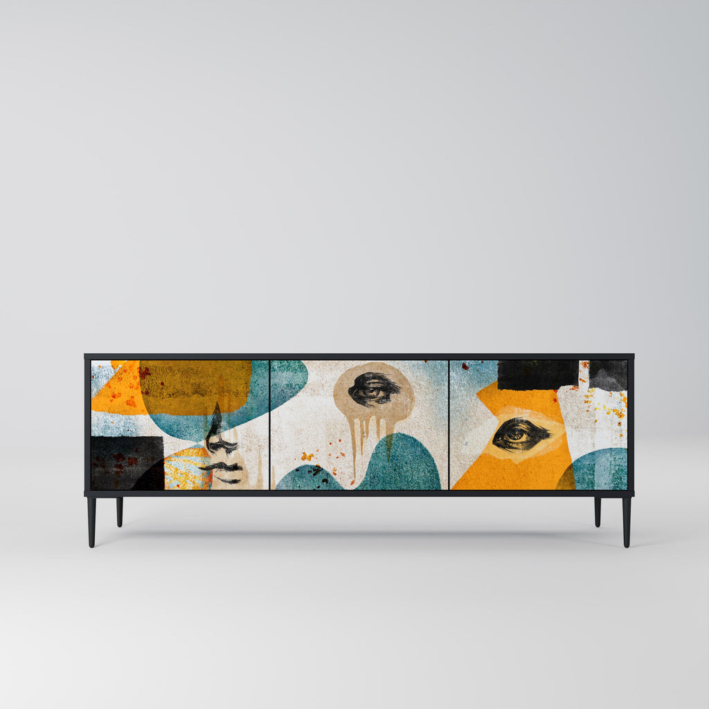 Βάση τηλεόρασης ABSTRACT FACES με 3 πόρτες σε μαύρο φινίρισμα