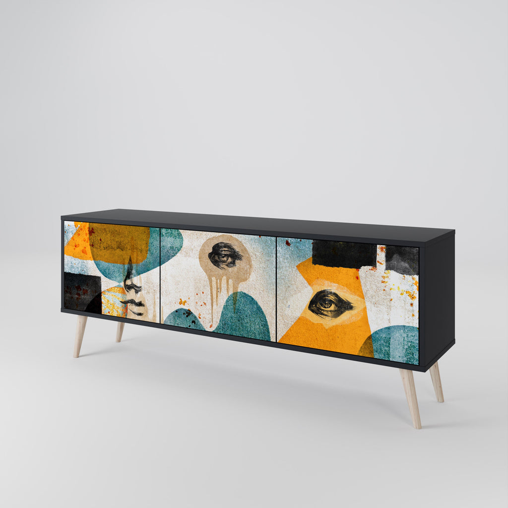 Βάση τηλεόρασης ABSTRACT FACES με 3 πόρτες σε μαύρο φινίρισμα