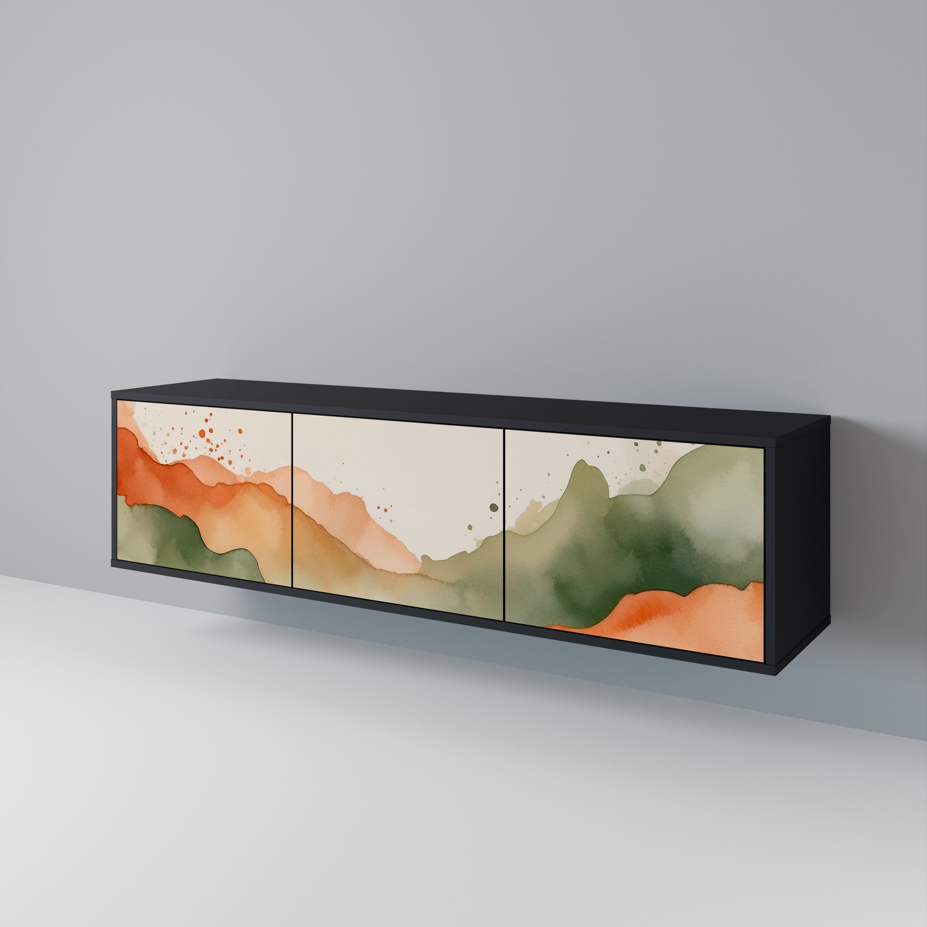 Βάση τηλεόρασης 3 θυρών WATERCOLOUR PEAKS σε μαύρο φινίρισμα