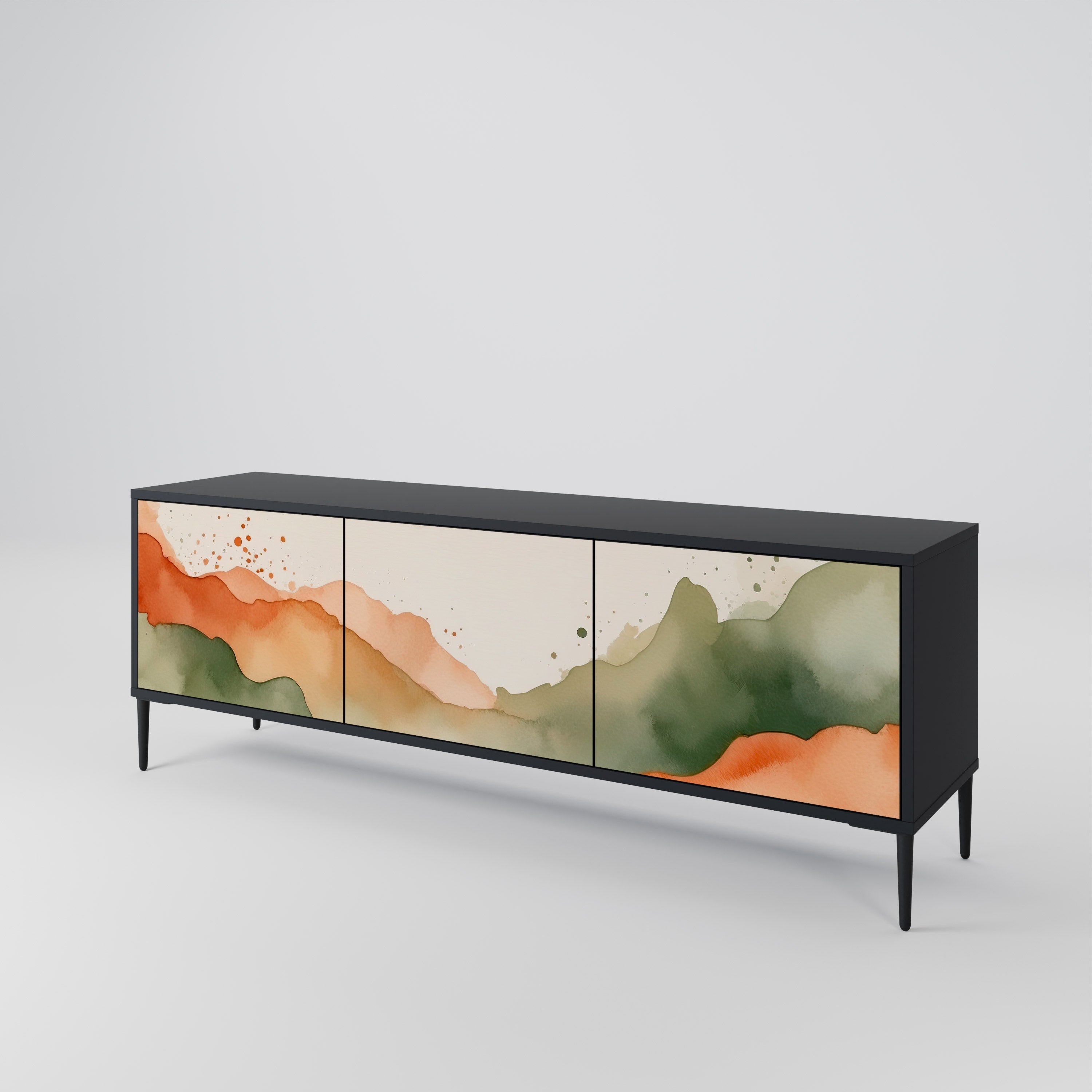 Βάση τηλεόρασης 3 θυρών WATERCOLOUR PEAKS σε μαύρο φινίρισμα