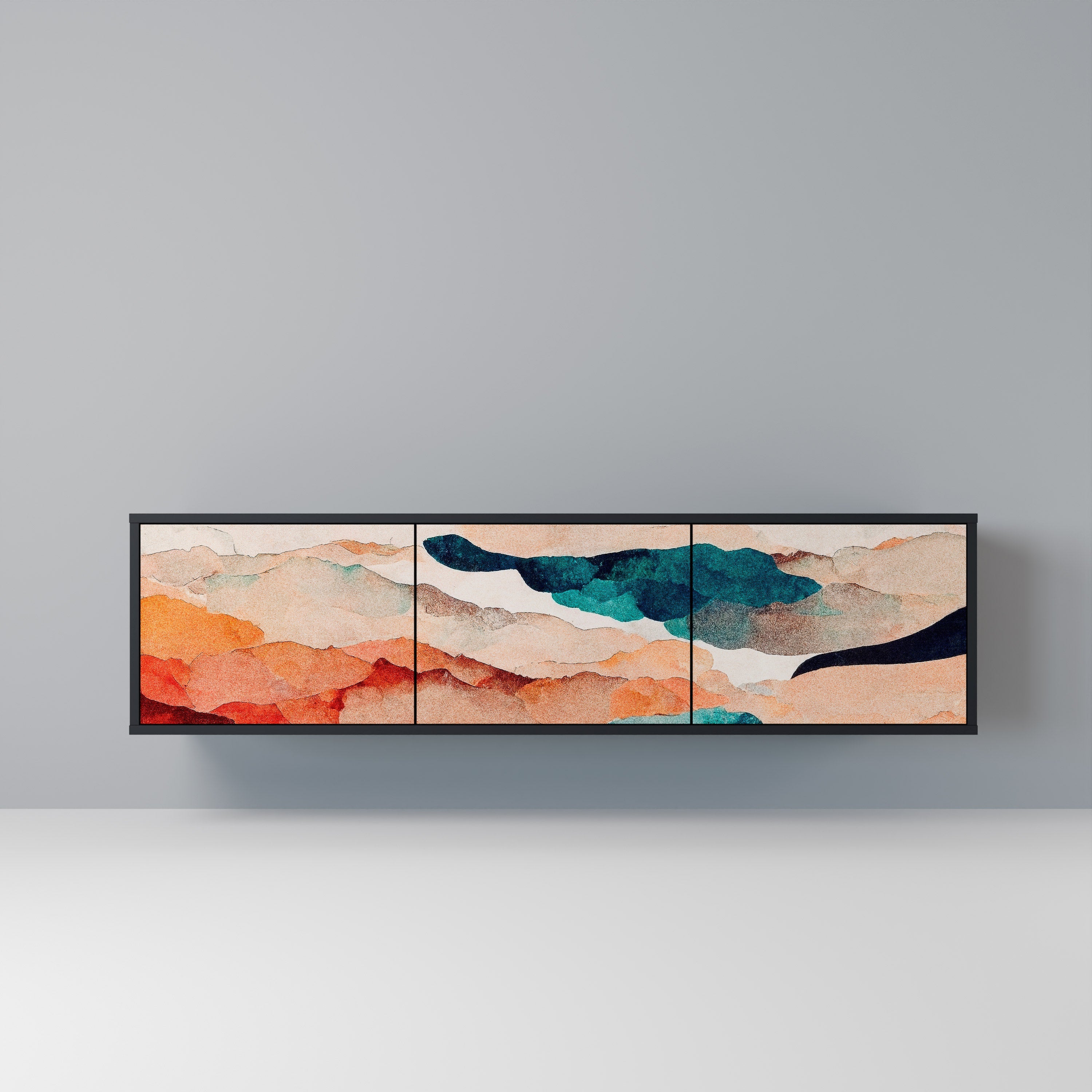 Βάση τηλεόρασης ABSTRACT LANDSCAPE με 3 πόρτες σε μαύρο φινίρισμα
