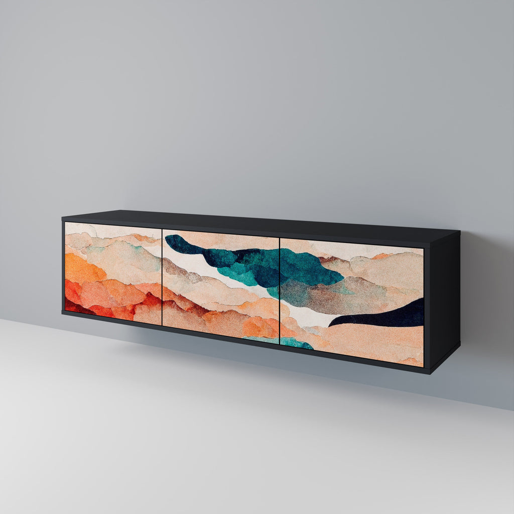 Βάση τηλεόρασης ABSTRACT LANDSCAPE με 3 πόρτες σε μαύρο φινίρισμα