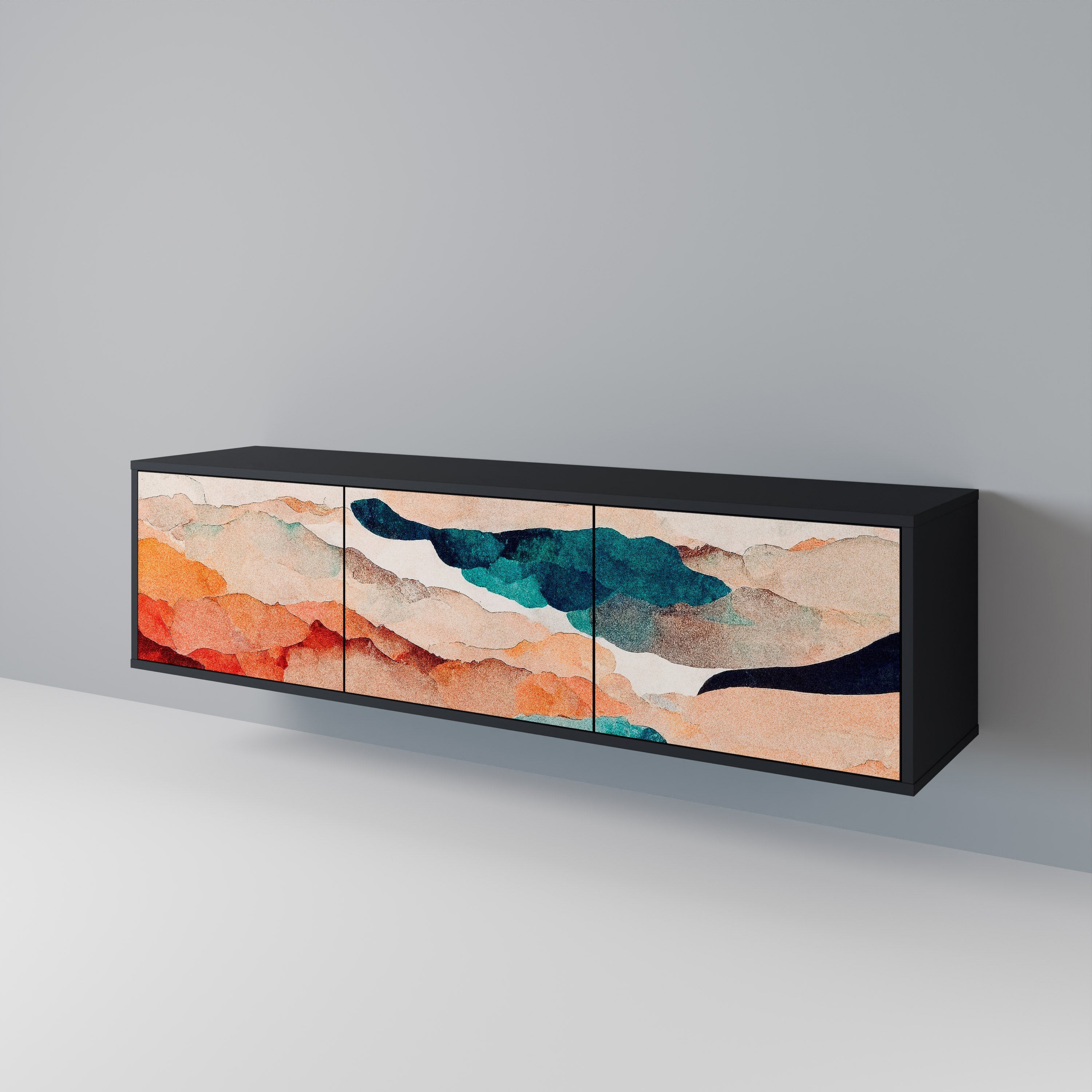 Βάση τηλεόρασης ABSTRACT LANDSCAPE με 3 πόρτες σε μαύρο φινίρισμα