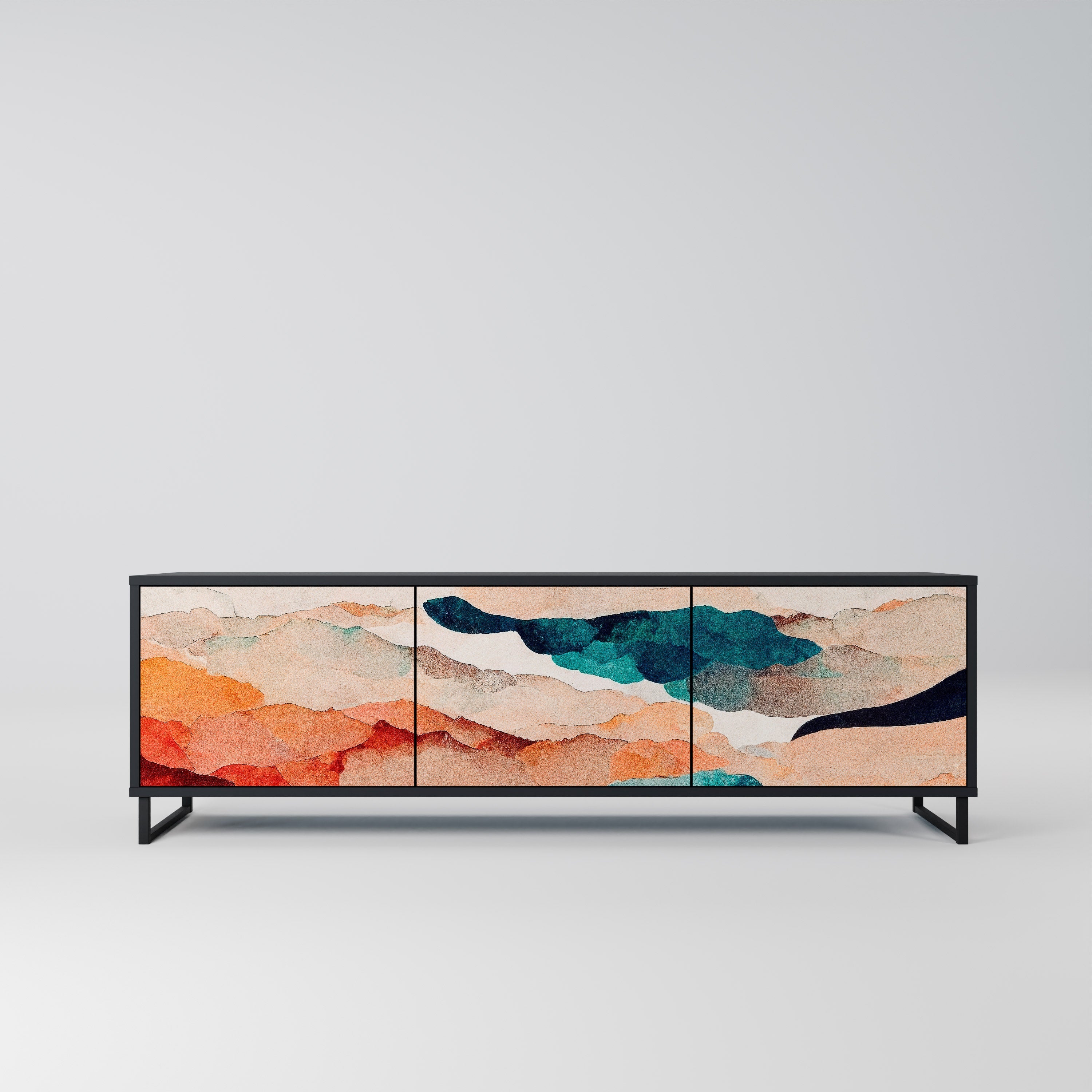 Βάση τηλεόρασης ABSTRACT LANDSCAPE με 3 πόρτες σε μαύρο φινίρισμα