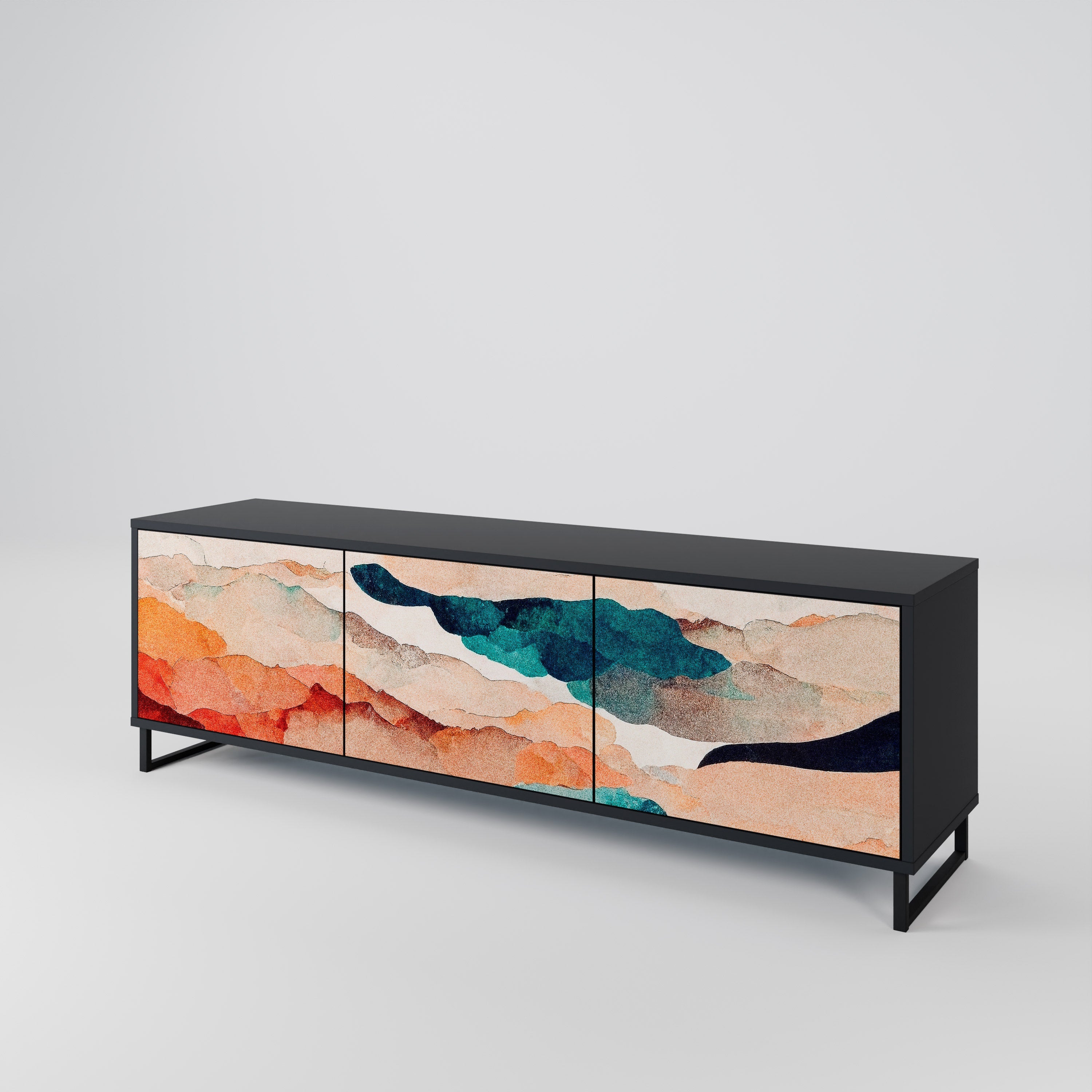 Βάση τηλεόρασης ABSTRACT LANDSCAPE με 3 πόρτες σε μαύρο φινίρισμα