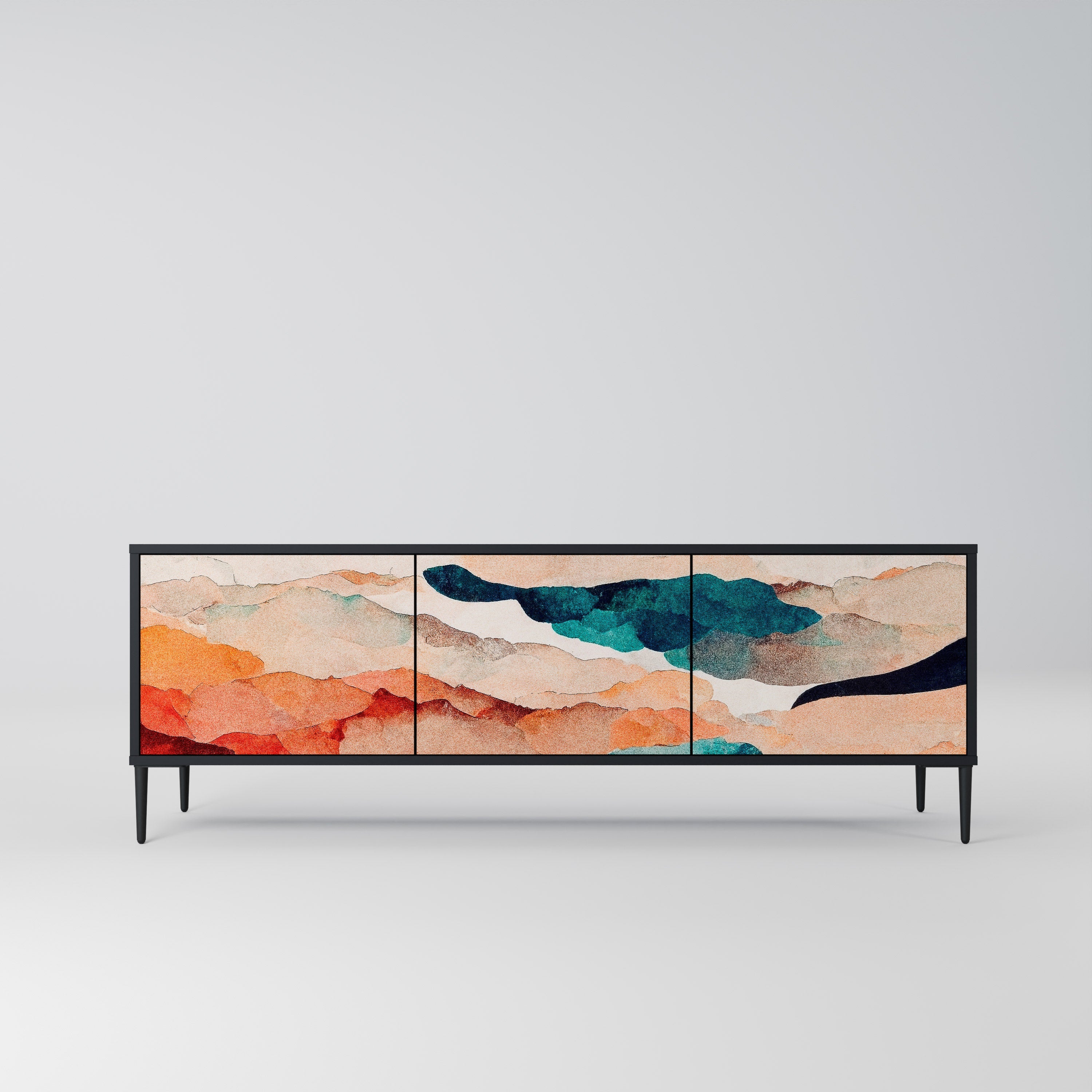 Βάση τηλεόρασης ABSTRACT LANDSCAPE με 3 πόρτες σε μαύρο φινίρισμα